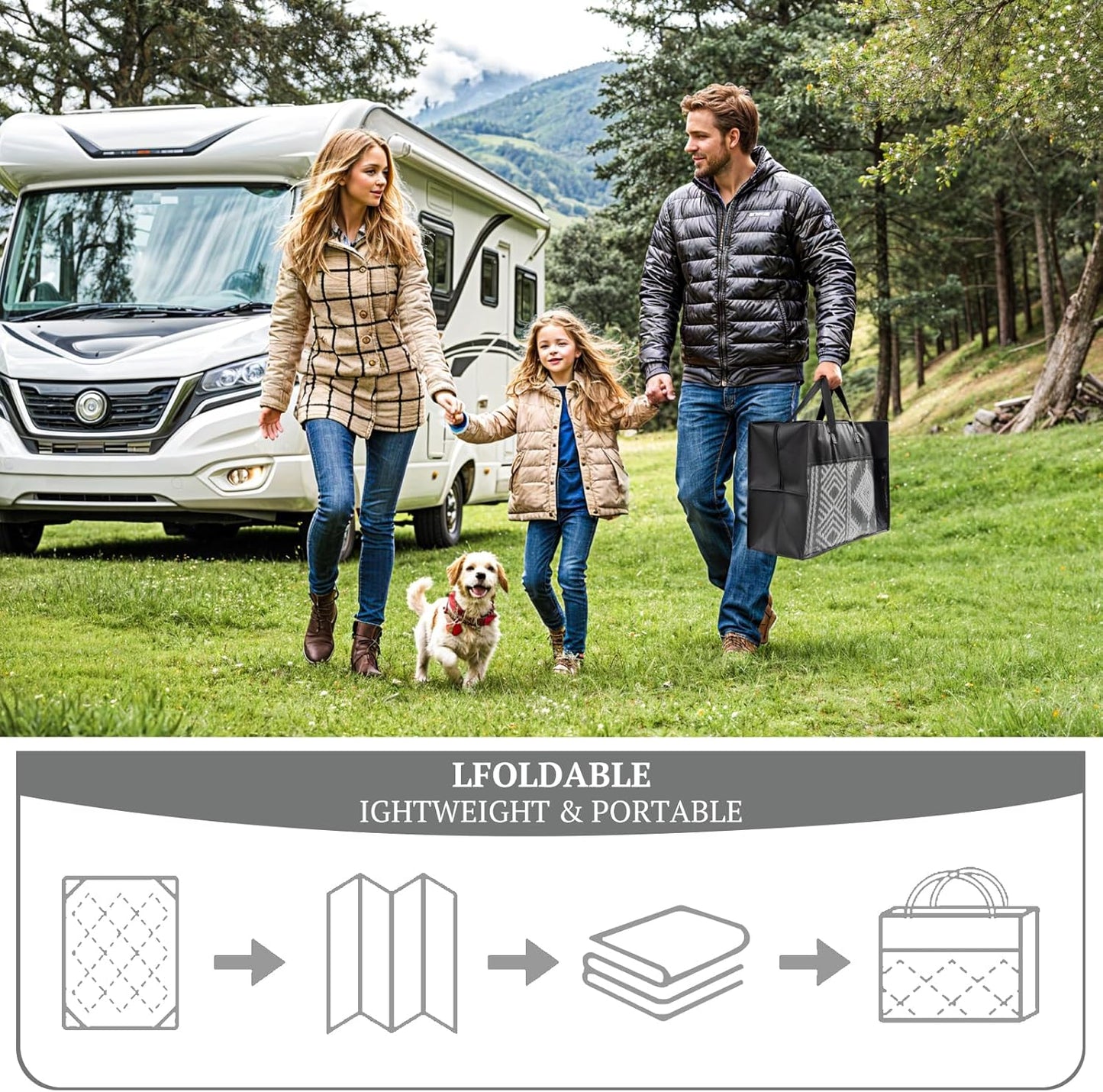 Waterproof Outdoor Rug 8x10 ft, Reversible Plastic Straw Patio Camping Rugs, Outdoor Indoor RV Mat Carpet for Patio, Outside Entry, Backyard, Deck, Bench, Picnic, Camper(8x10,Gray&White)