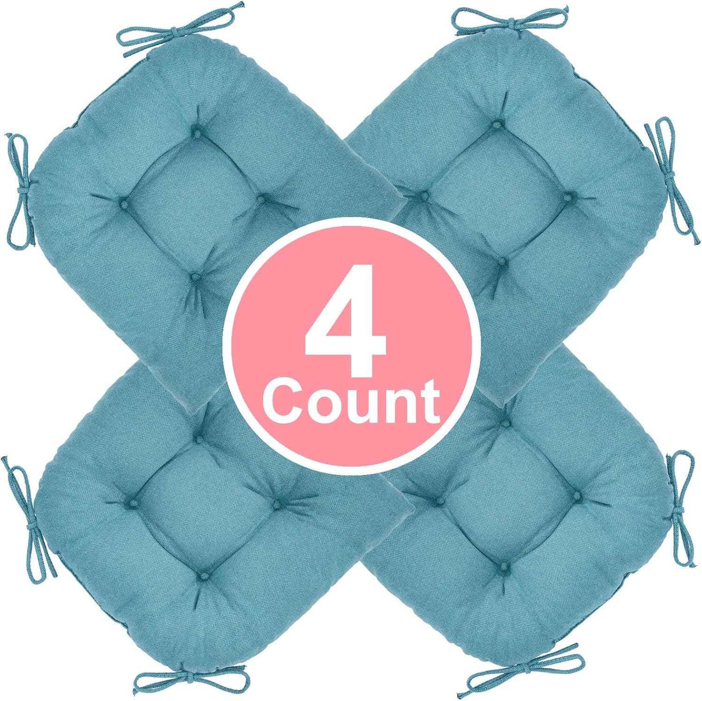 Chair Cushion, Chair Cushions for Dining Chairs, Chair Pads and Mat with Ties for Indoor Kitchen Seat and Desk (Teal, 4 Count - 17 x 16 in)