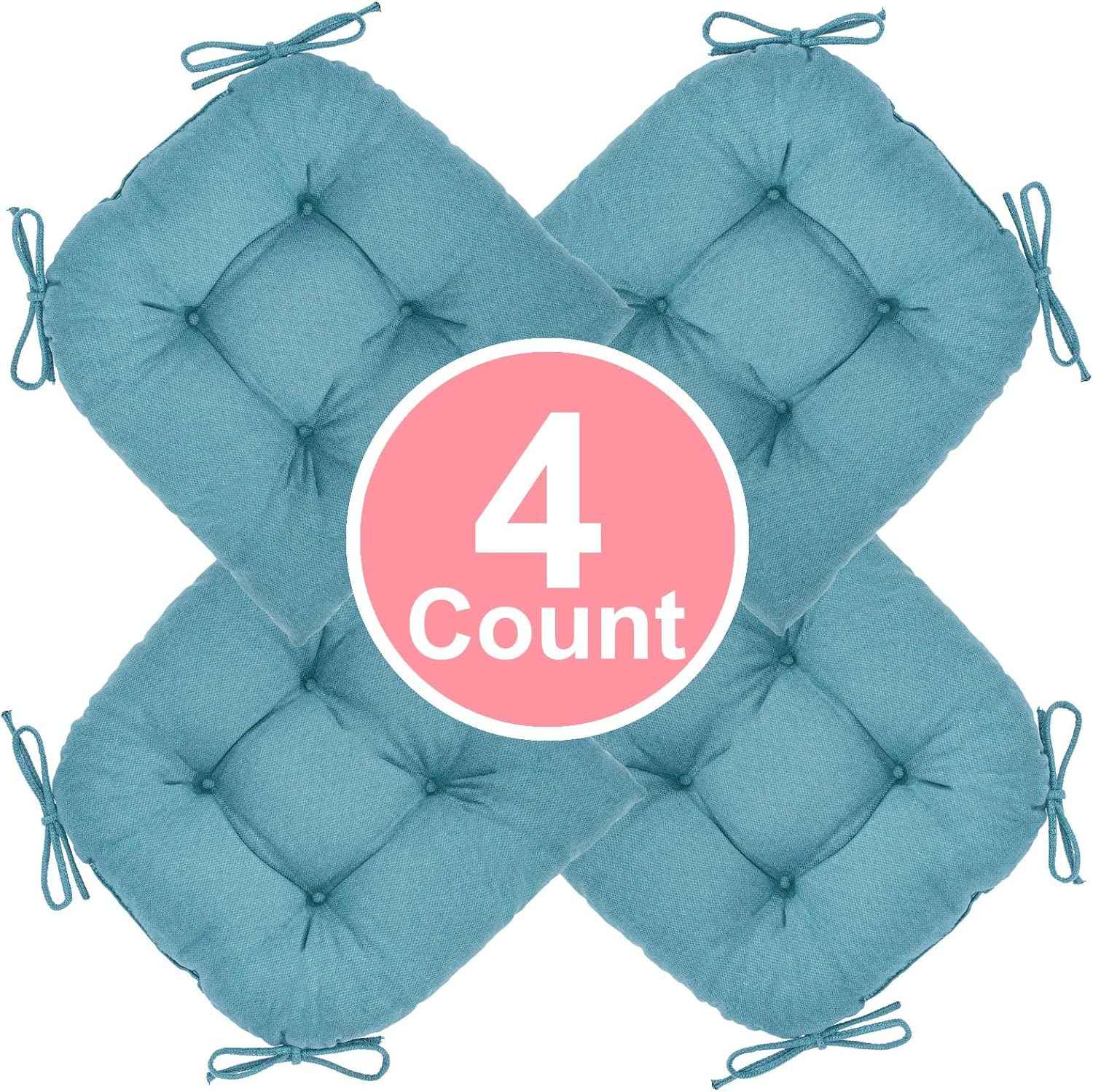 Chair Cushion, Chair Cushions for Dining Chairs, Chair Pads and Mat with Ties for Indoor Kitchen Seat and Desk (Teal, 4 Count - 17 x 16 in)