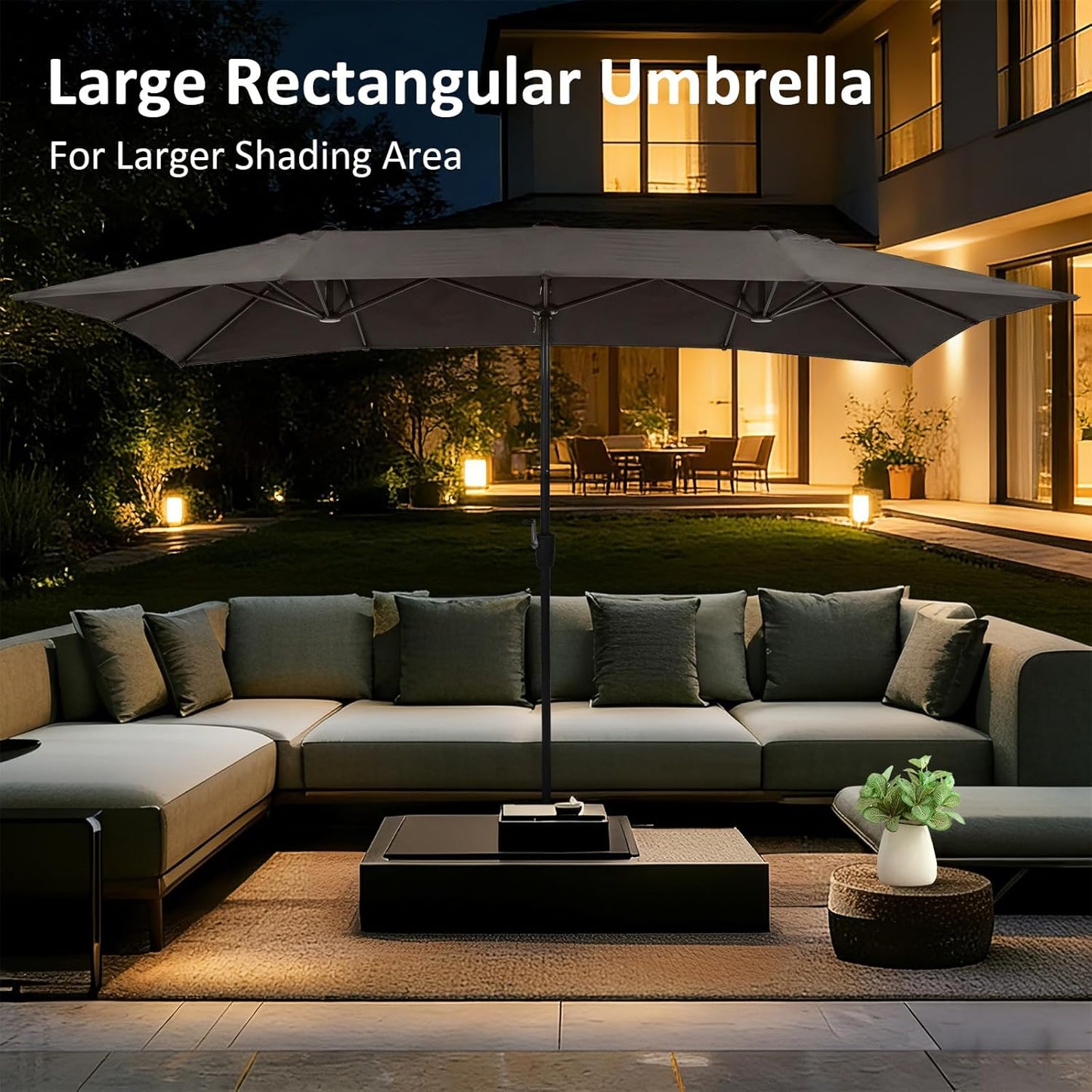 15×15ft Outdoor Patio Umbrella, Double Sided Market Rectangle Umbrella with Crank Handle, Large Sun Shade for Outside Deck, Backyard, Garden