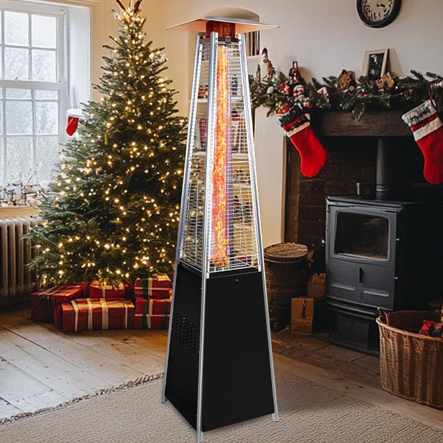 Pyramid outdoor heater, 48000 BTU Propane Patio Heater with Detachable Wheels and Protective Cover, Outdoor Propane Heaters for Patio(Black)