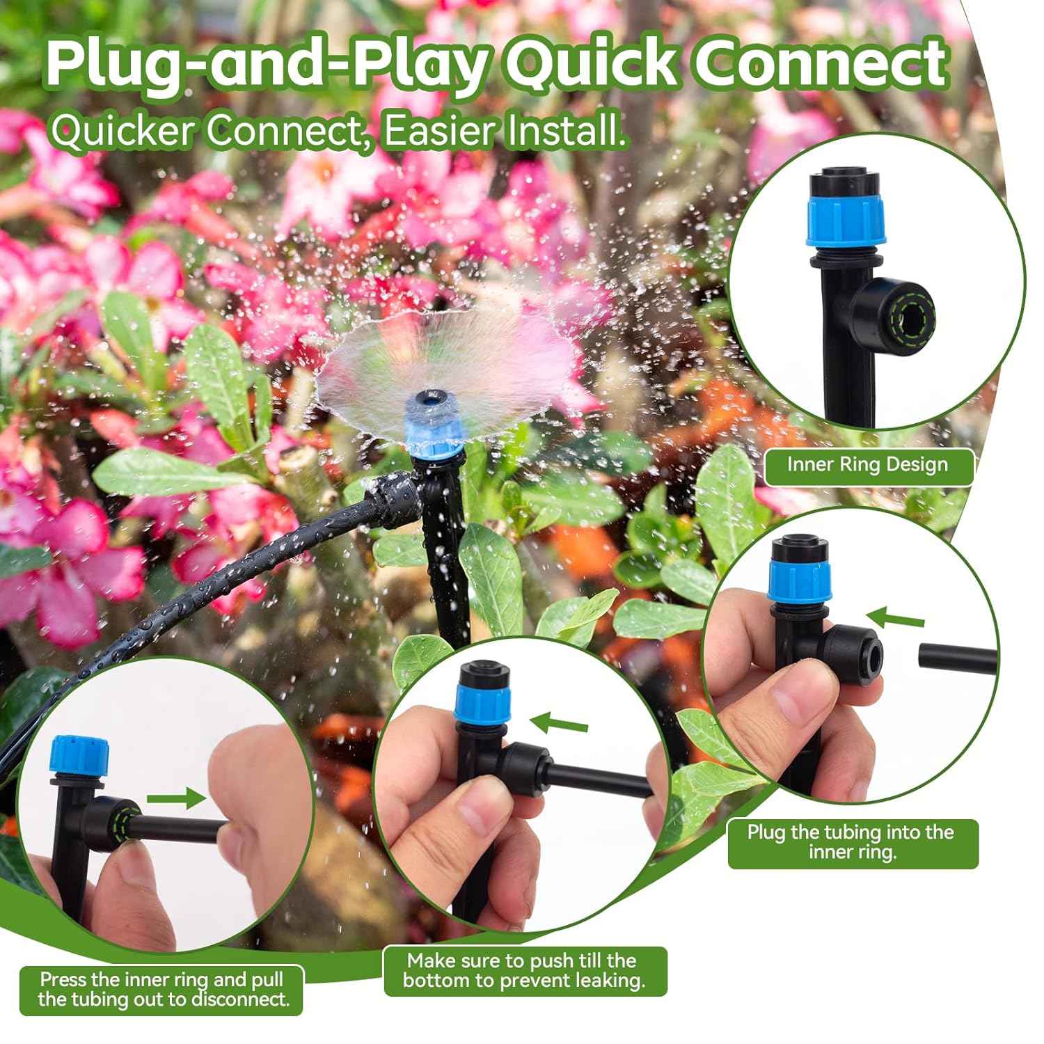 Inntop 240FT Drip Irrigation System Kits, Quick Connect Automatic Garden Watering System for Raised Bed, Potted Plants, Lawn, Greenhouse with 1/2 inch Hose 1/4 inch Tubing and Accessories