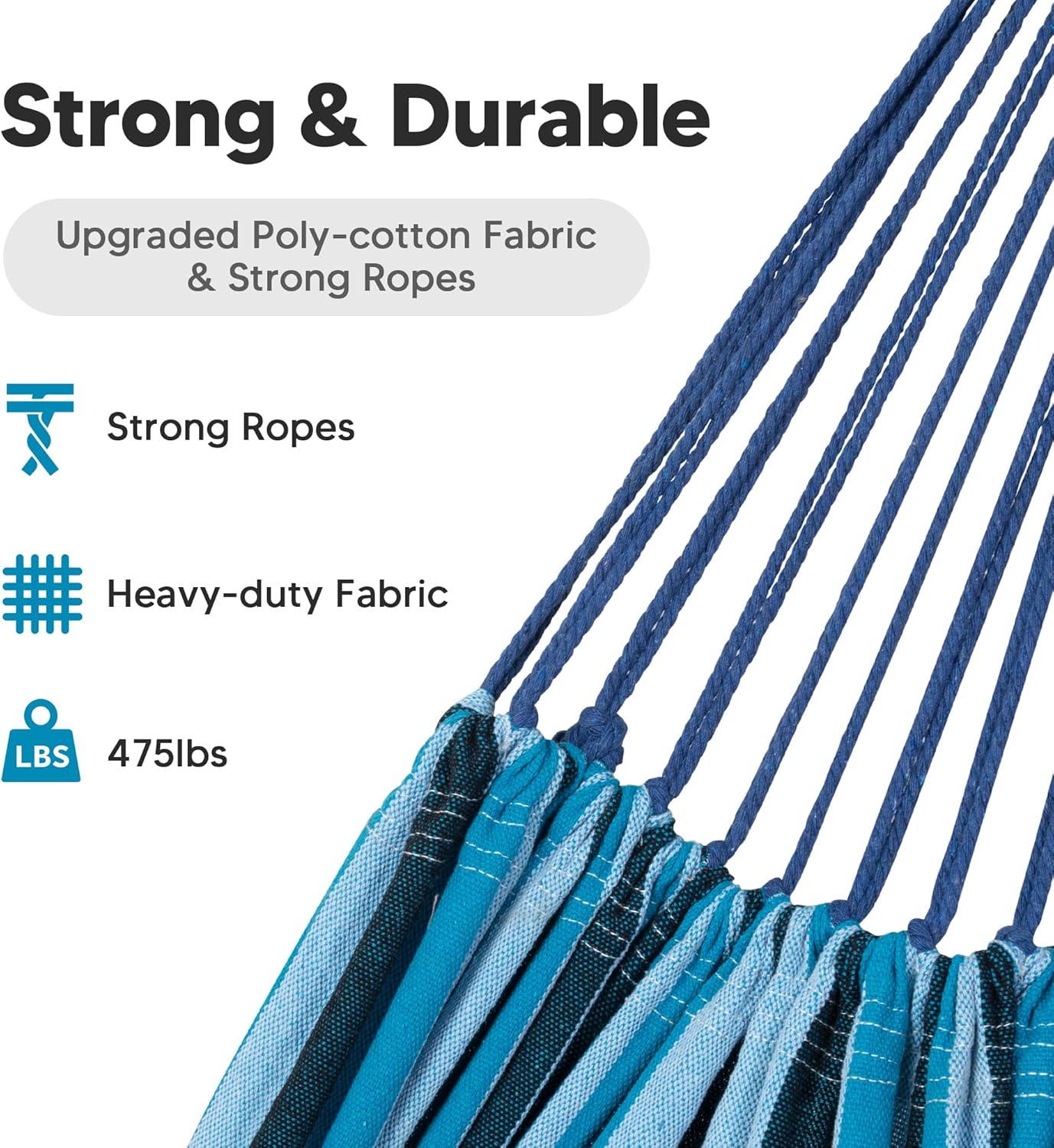 SUNCREAT Hammocks Outdoor Camping Double Hammock, Extra Large 2 Person Hammock for Camping, Blue Stripes