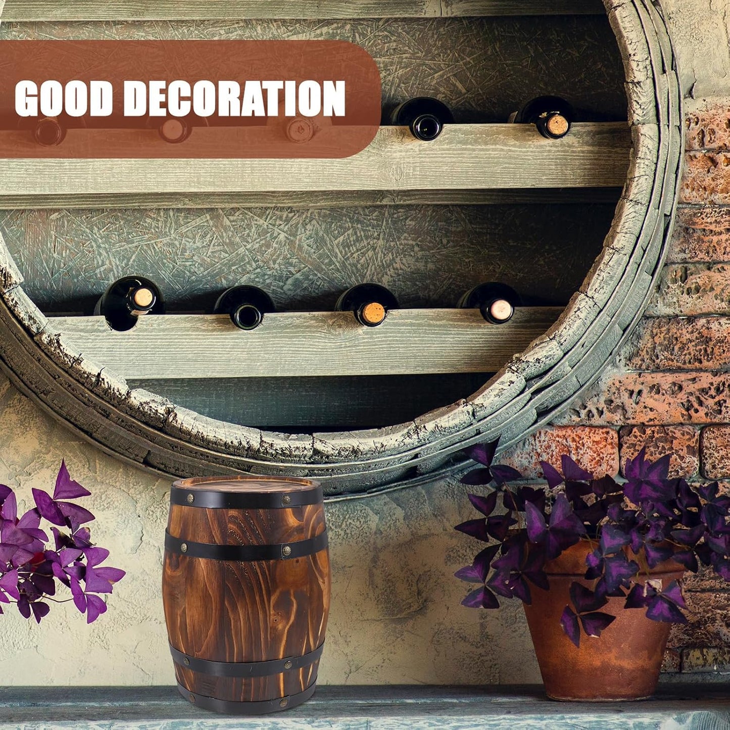 Oak Barrel Planter, Wooden Flower Pot, Rustic Plant Container, 27.00X21.00X21.00cm/10.61X8.25X8, Indoor Outdoor Usage, Durable Handmade Decor