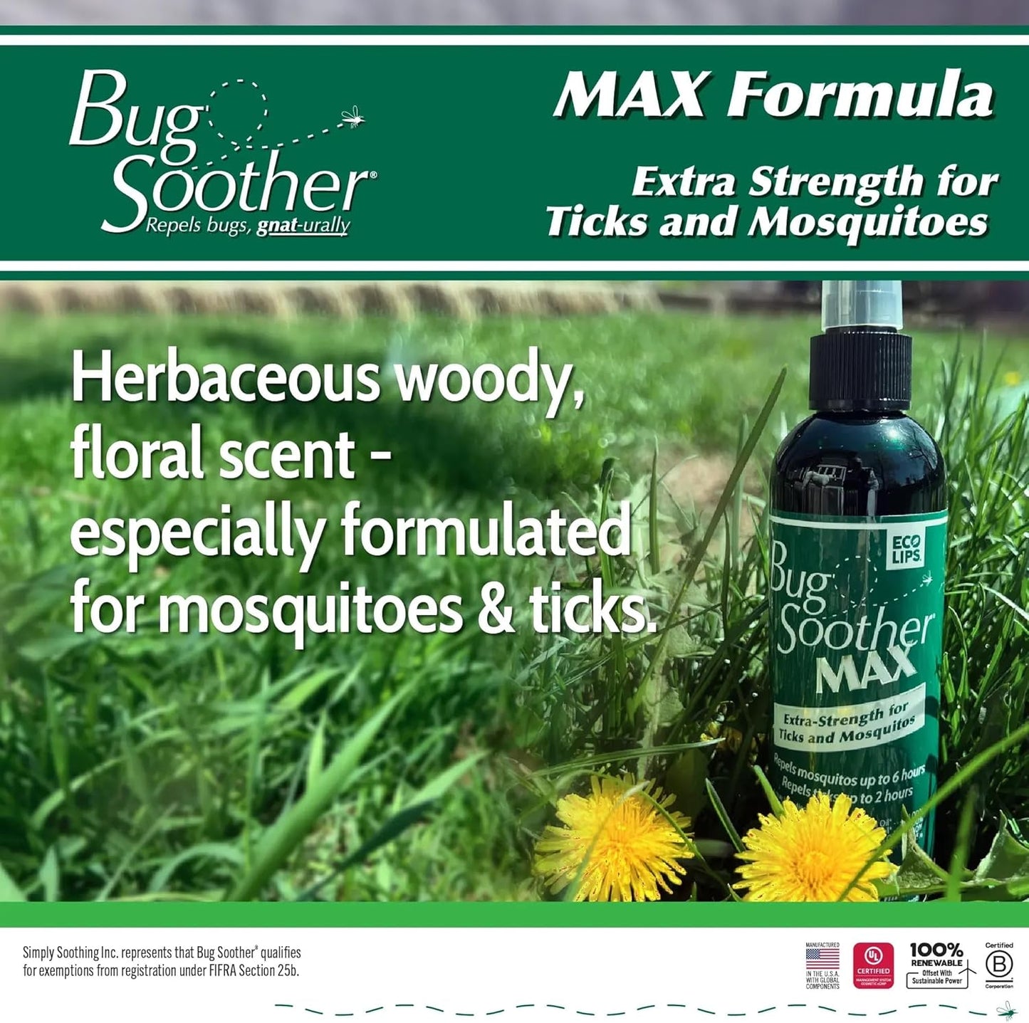 Bug Soother MAX - Extra Strength Natural Gnat, Tick, and Mosquito Repellent, 3 Pack 4 fl oz w/Free 1 oz. Bug Spray Deterrent - DEET Free - Safe for Adults & Environment - Made in USA