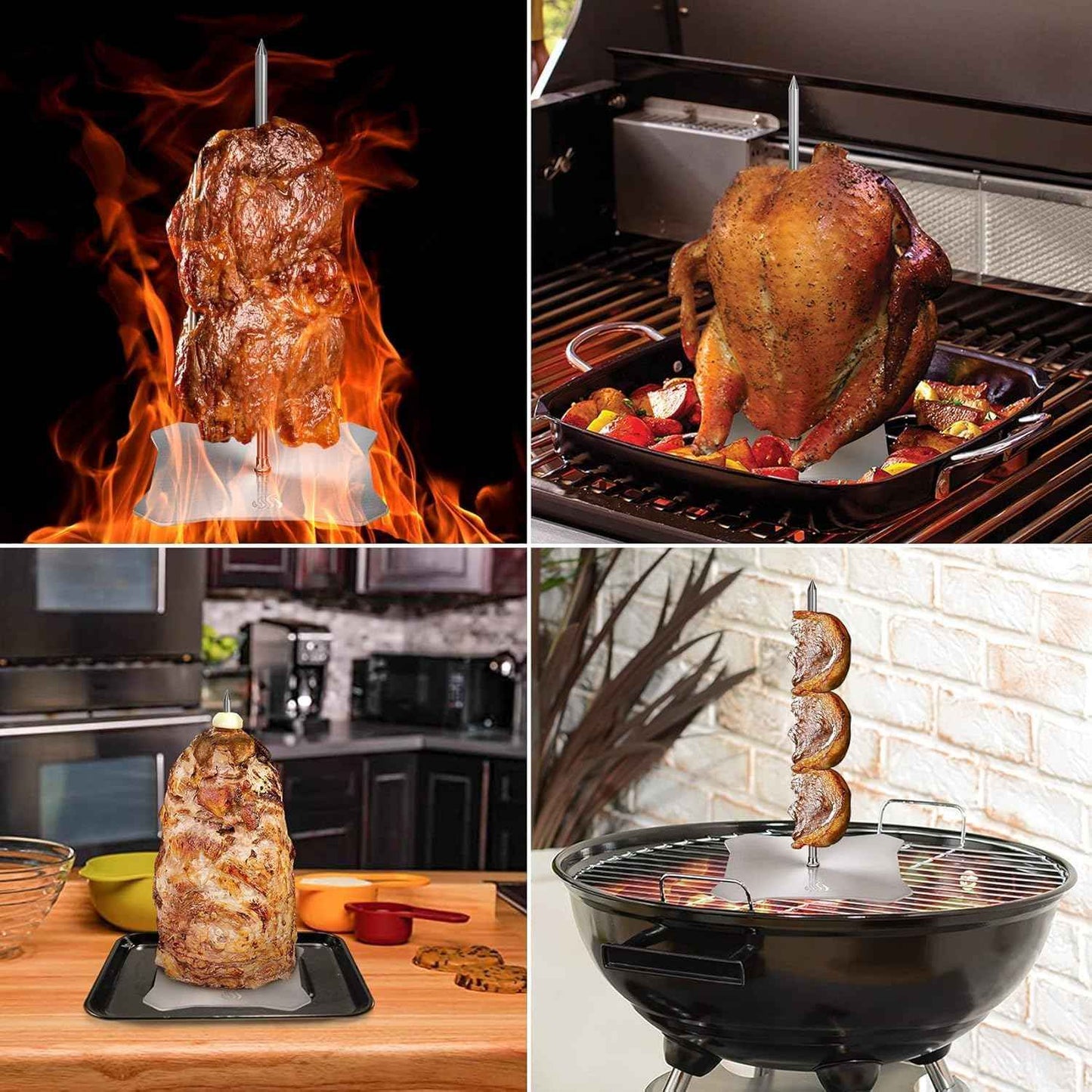 Onlyfire Al Pastor Skewer for Grill, 304 Stainless Steel Brazilian Vertical Spit Stand with 2 Removable Spikes (9" /11.5") for Oven, BBQ, Shawarma Rotisserie for Tacos Al Pastor, Gyros and Kebabs