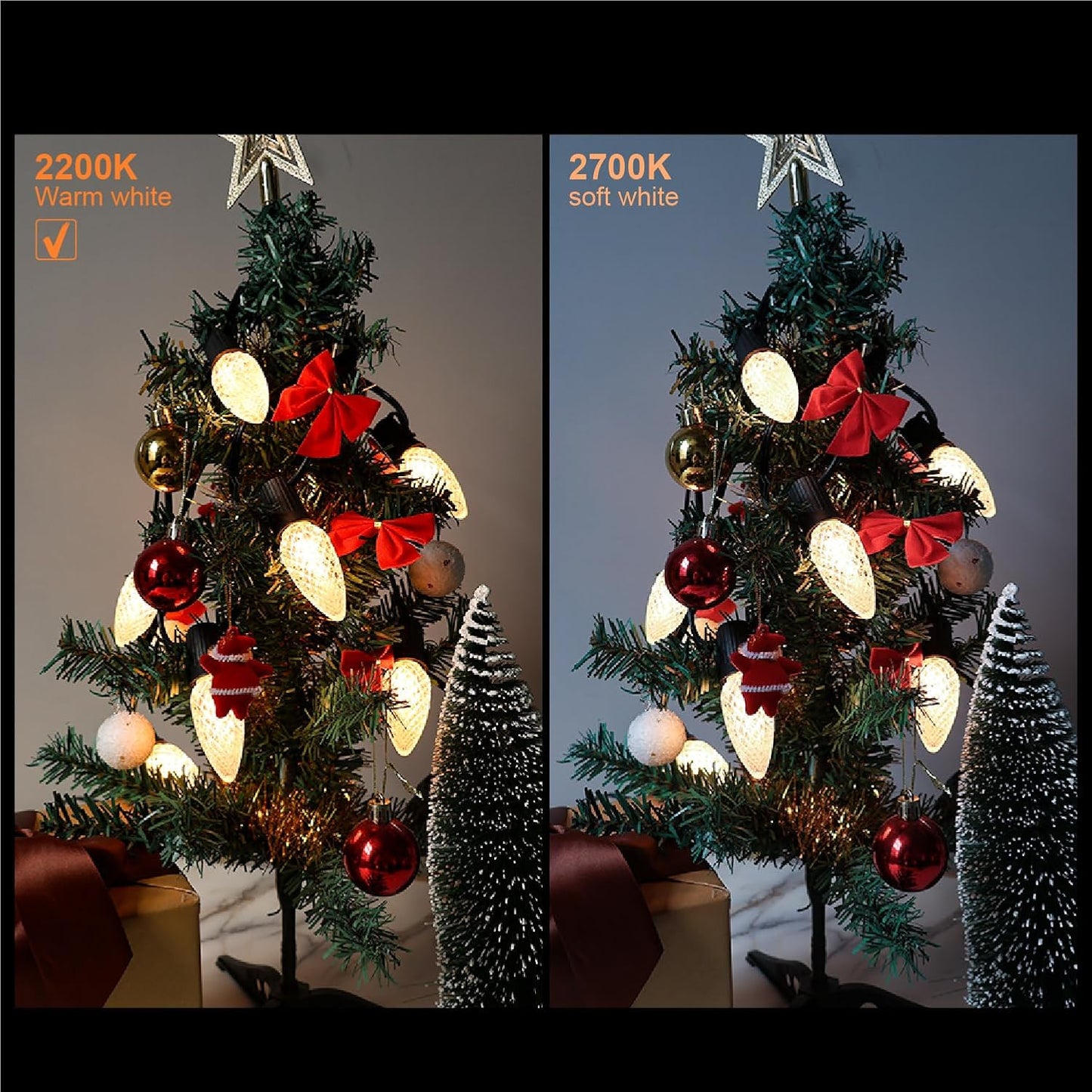 C9 Christmas Replacement LED Light Bulbs, E17 Base Commercial Grade Holiday Bulbs, 4W 5W 6W 7W Incandescent Equivalent, Warm White 2200K, Clear Plastic Bulbs for Christmas String Light - 50 Pack