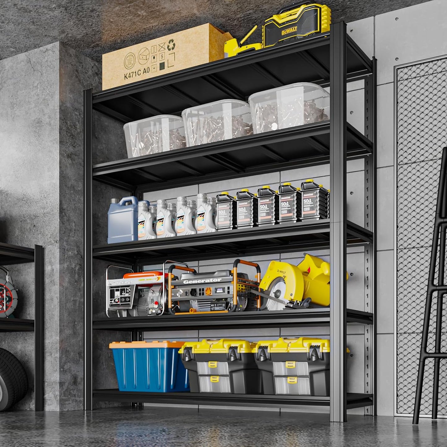 5-Tier 47" W x 24" D x 84" H Garage Shelving 3000LBS Storage Shelves Heavy Duty Metal Shelf Unit Adjustable Basement Industrial Storage Racks