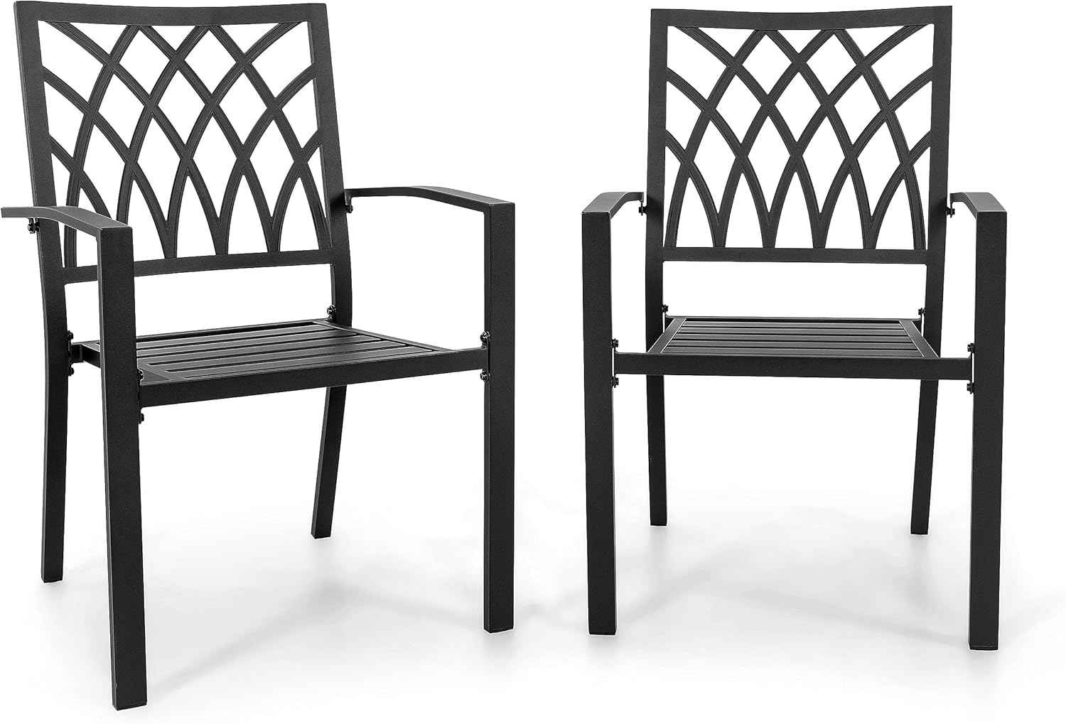 NUU GARDEN Patio Outdoor Dining Chairs Set of 2, Portable Patio Dining Chairs, Stackable Patio Chairs Metal Chairs for Backyard Lawn Deck Poolside Porch Bistro, Black