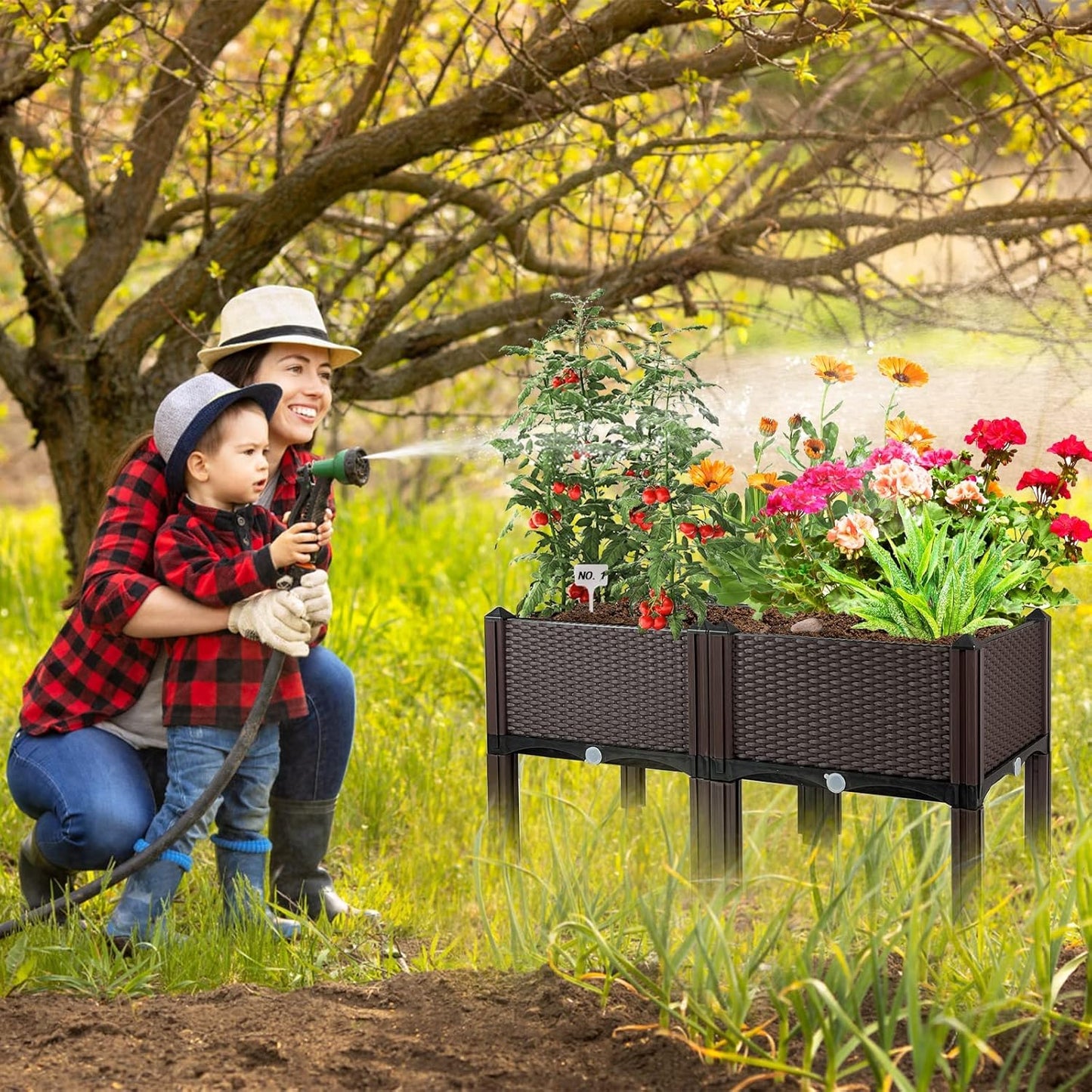 Raised Garden Bed with Legs Planters for Large planters Outdoor Plants Elevated Plastic Garden Planter Boxes Plant pots for Patio Backyard Porch Deck to Planting Flowers Vegetables and Herbs…