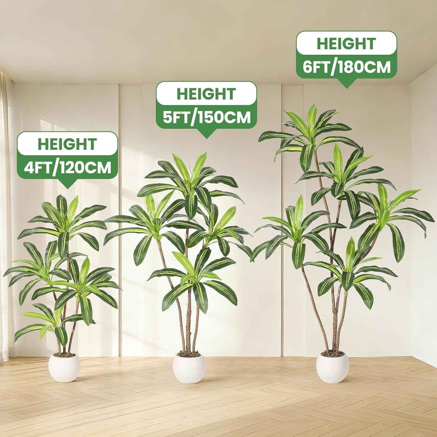 4FT Artificial Dracaena Tree, Artificial Plants Indoor with White Tall Planter, Faux Yucca Silk Tree Fake Tropical Floor Plant in Pot, Fake Plants for Home House Room Office Entryway Porch Decor