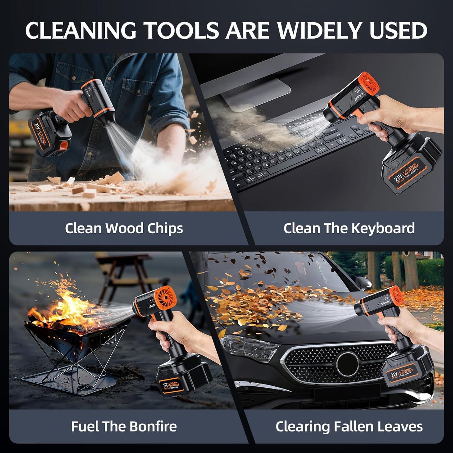 Leaf Blower Cordless with Brushless Motor, 1000000RPM Handheld Electric Leaf Blower with 2 X 4.0Ah Batteries & Charger, Lightweight Leaf Blowers for Patio Cleaning, Lawn Care, Blowing Fallen Leaves