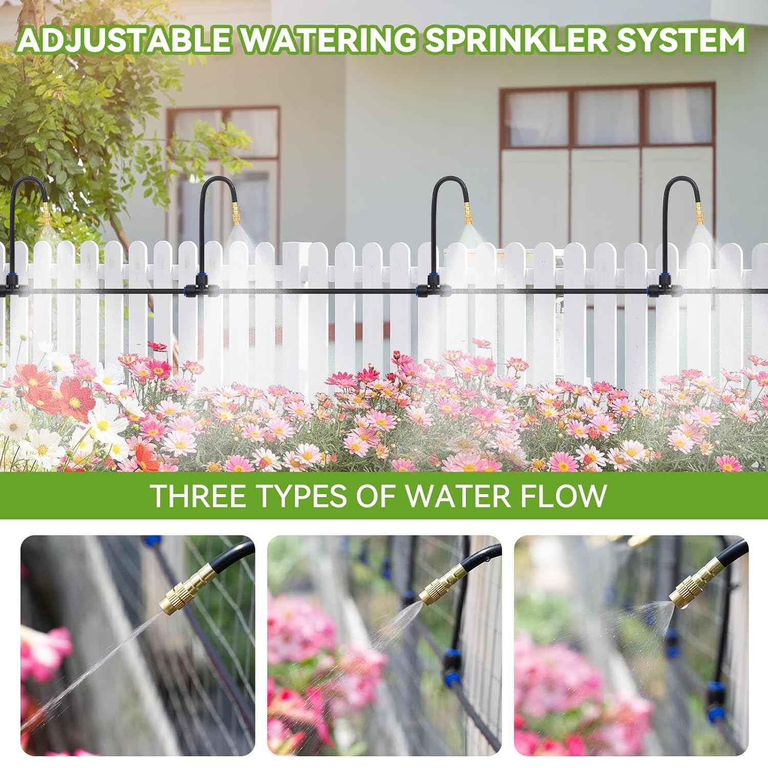 1/4" 120Ft Garden Drip Irrigation System with 16pcs 360°Adjustable Brass Nozzles & Bendable Rod, 2026-Upgraded Watering System Kit for Outdoor Raised Bed, Potted Plant, Yard, Greenhouse