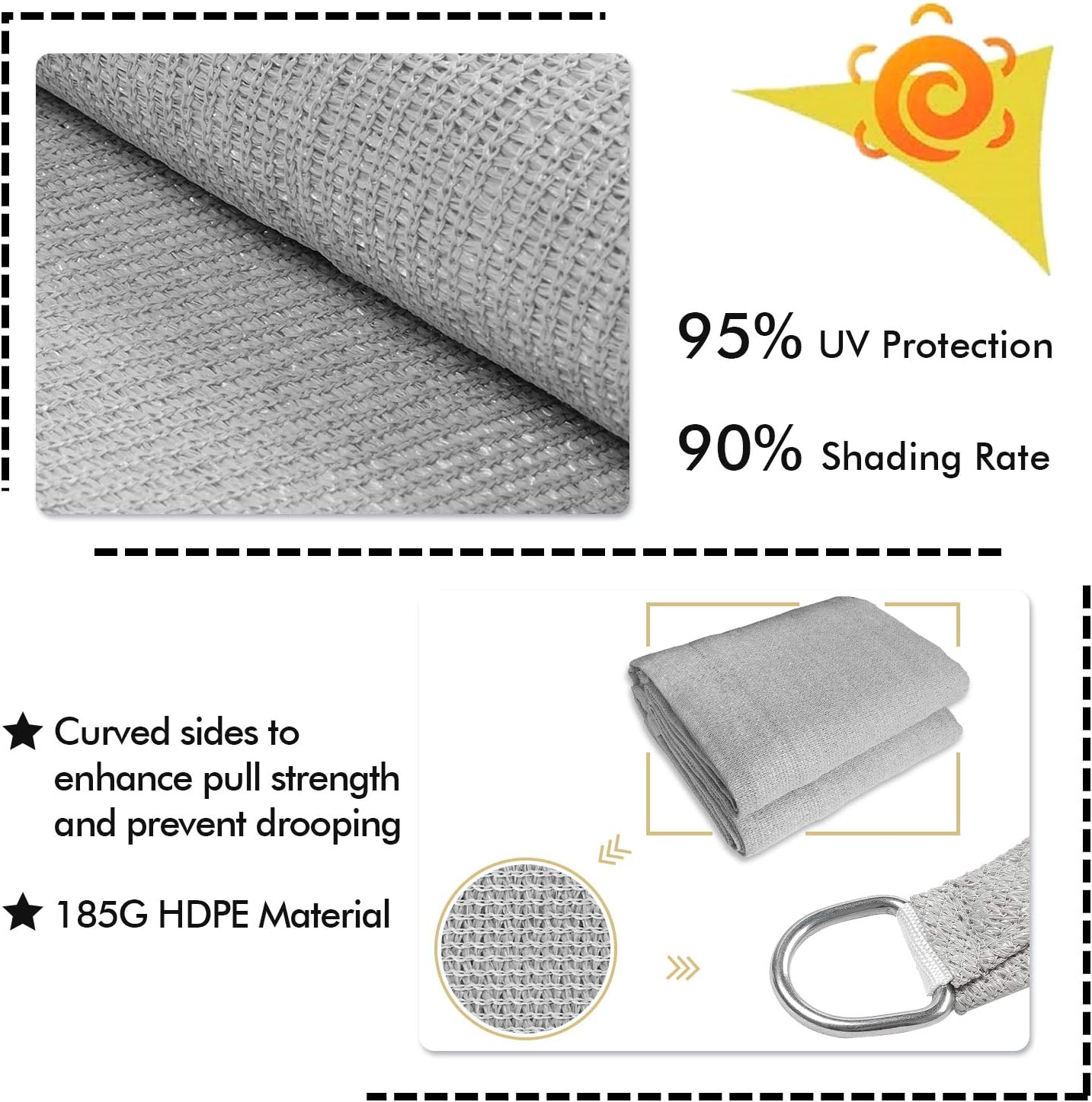 KANAGAWA Sun Shade Sail 10'x13' Gray Rectangle UV Block Canopy Awning Shelter Fabric Cloth Screen for Outdoor Patio Garden Backyard Activities