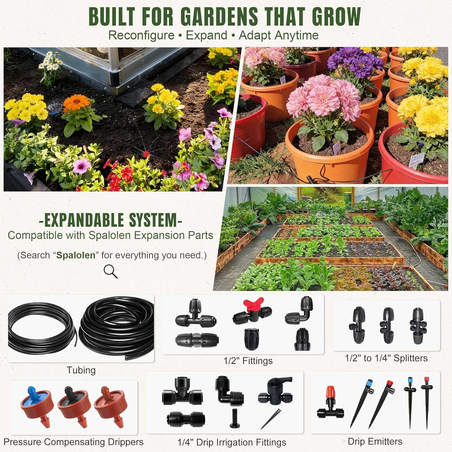100FT Drip Irrigation System Kit Dual-Zone Garden Atomizing Watering System with 30 Copper 360° Adjustable Bendable Nozzles,Y-Splitter, Leak-Proof 1/4" Misting System for Garden Greenhouse Raised Beds