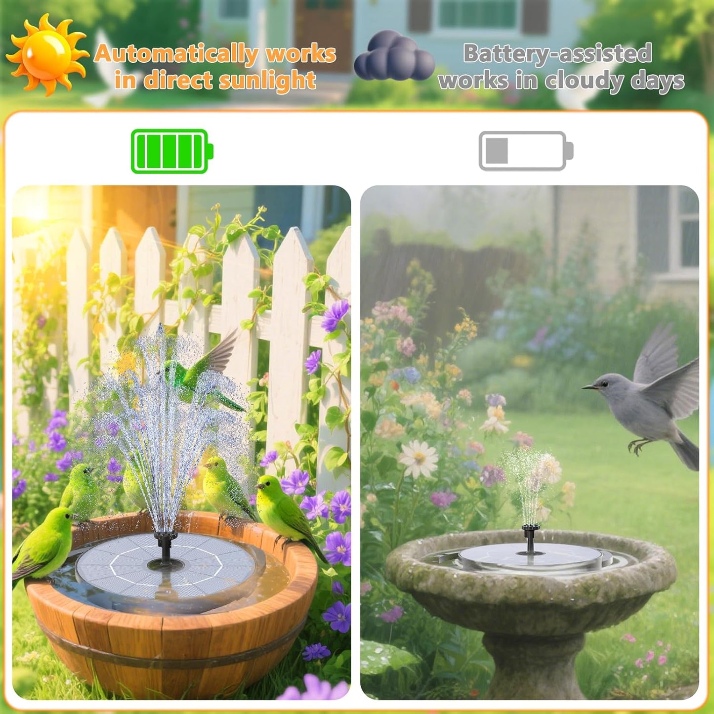 AISITIN 2.8W Solar Fountain Pump for Bird Bath Upgraded 2025, Floating Solar Powered Water Fountain Built-in 1000mAh Battery with 7 Nozzles & 3 Integrated Bracket for Bird Bath and Outdoor Garden