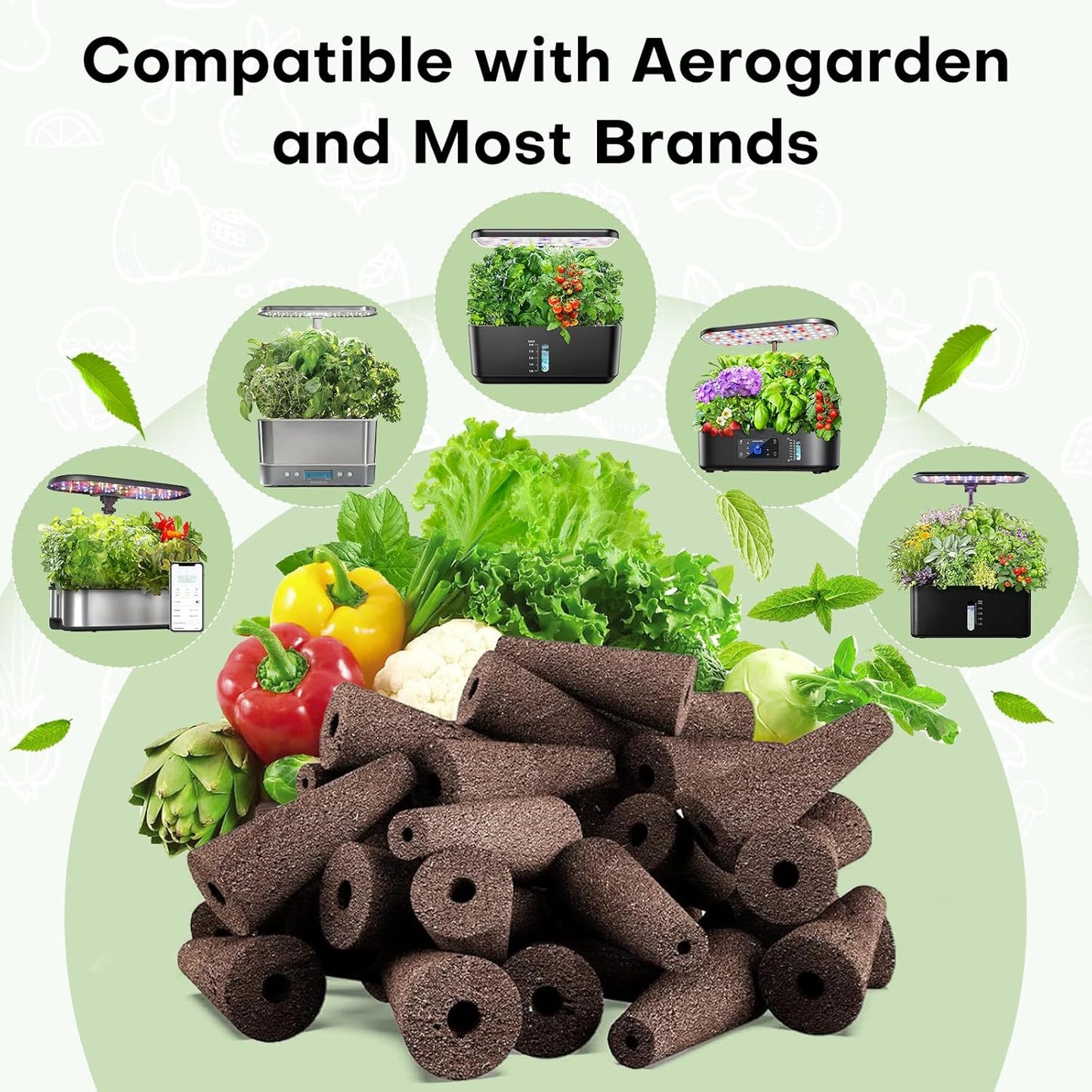 Ahopegarden 50pcs Hydroponic Pods Kit: Compatible with AeroGarden Herb Kits with 50 Grow Sponges; 50 Pods Lable, Highly Breathable - Indoor Garden Kit Supplies for Most Brands