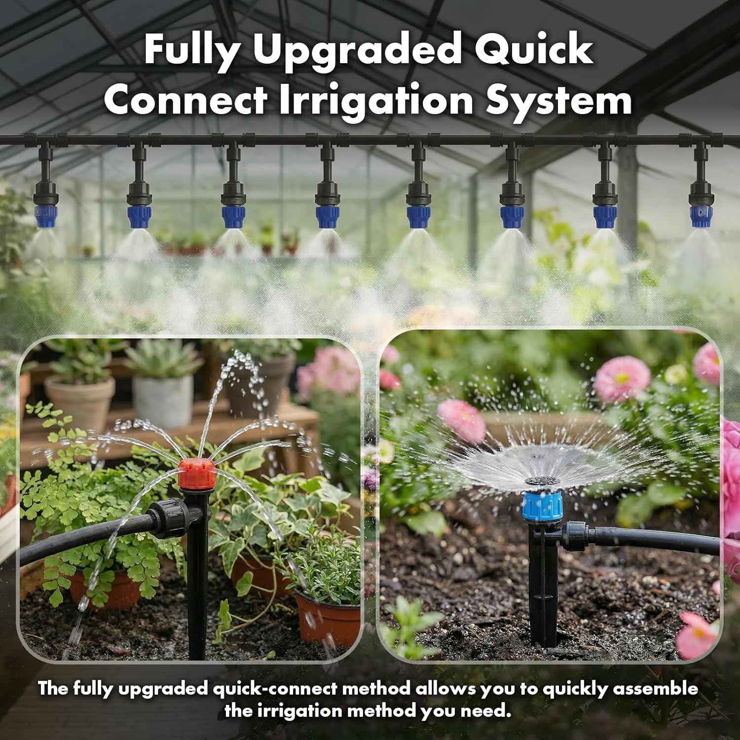 Drip Irrigation System 230FT Quick-Connect Drip Irrigation Kit with 1/4 inch 1/2 inch Irrigation Tubing Hose and Accessories for Lawn Raised Bed Greenhouse Plant Watering System