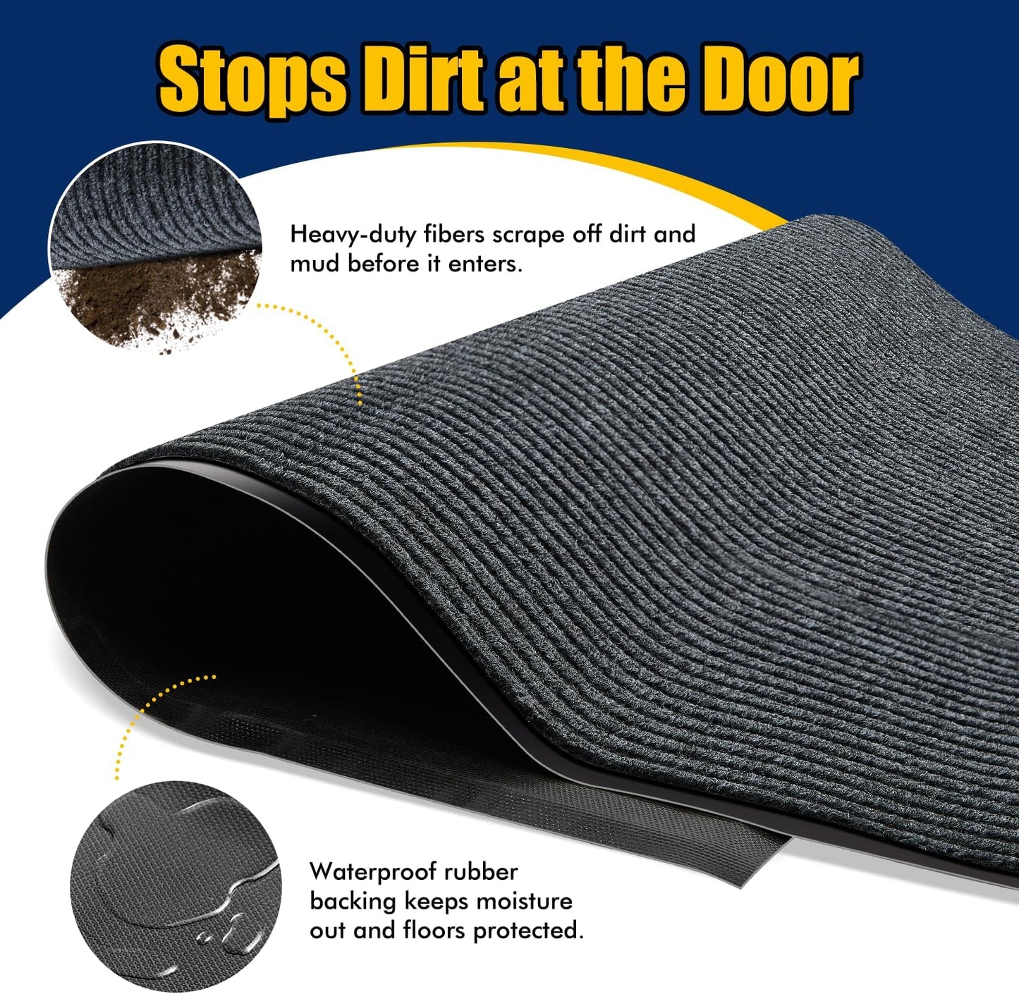 Entrance Mat for Home or Office - 3 x 5 Feet, Carpeted Indoor/Outdoor Entry Mat - Absorbent, Slip Resistant, Heavy Duty, Low-Profile, Easy to Clean, Rubber Entry Mat - Charcoal