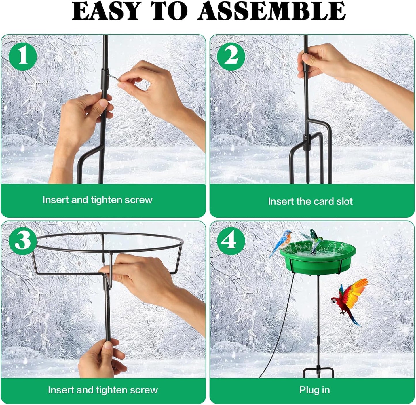HRAYLTOP Standing Heated Bird Bath for Outdoors for Winter, 75W Heated Bird Baths with Detachable Power Cord,Thermostatic Control Available All Seasons for Garden Yard Patio Lawn（Green）