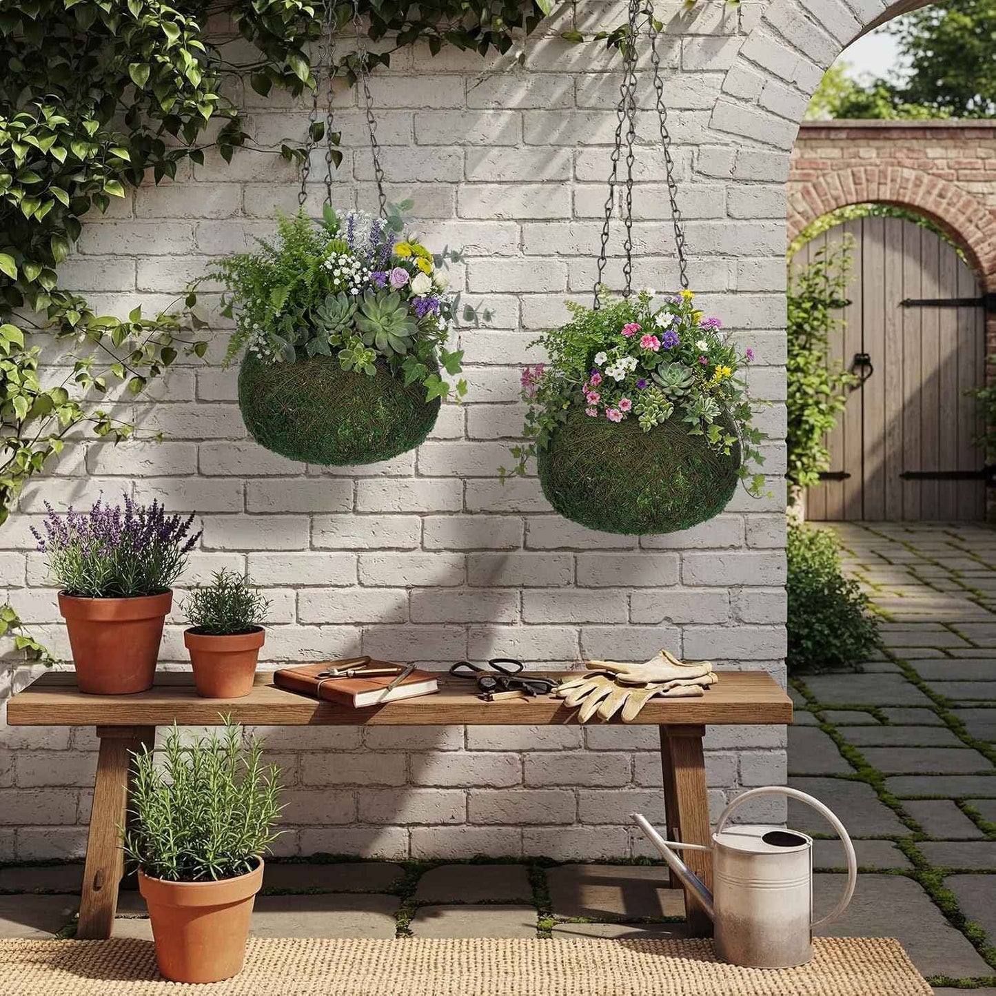2 Pack 6 Inch Kokedama Moss Ball Planter Orchid Pots Hanging Orchid Planter Basket Moss Ball Hanging Baskets for Plants Outdoor Woven Plant Holder for Indoor Home Garden Balcony Decor