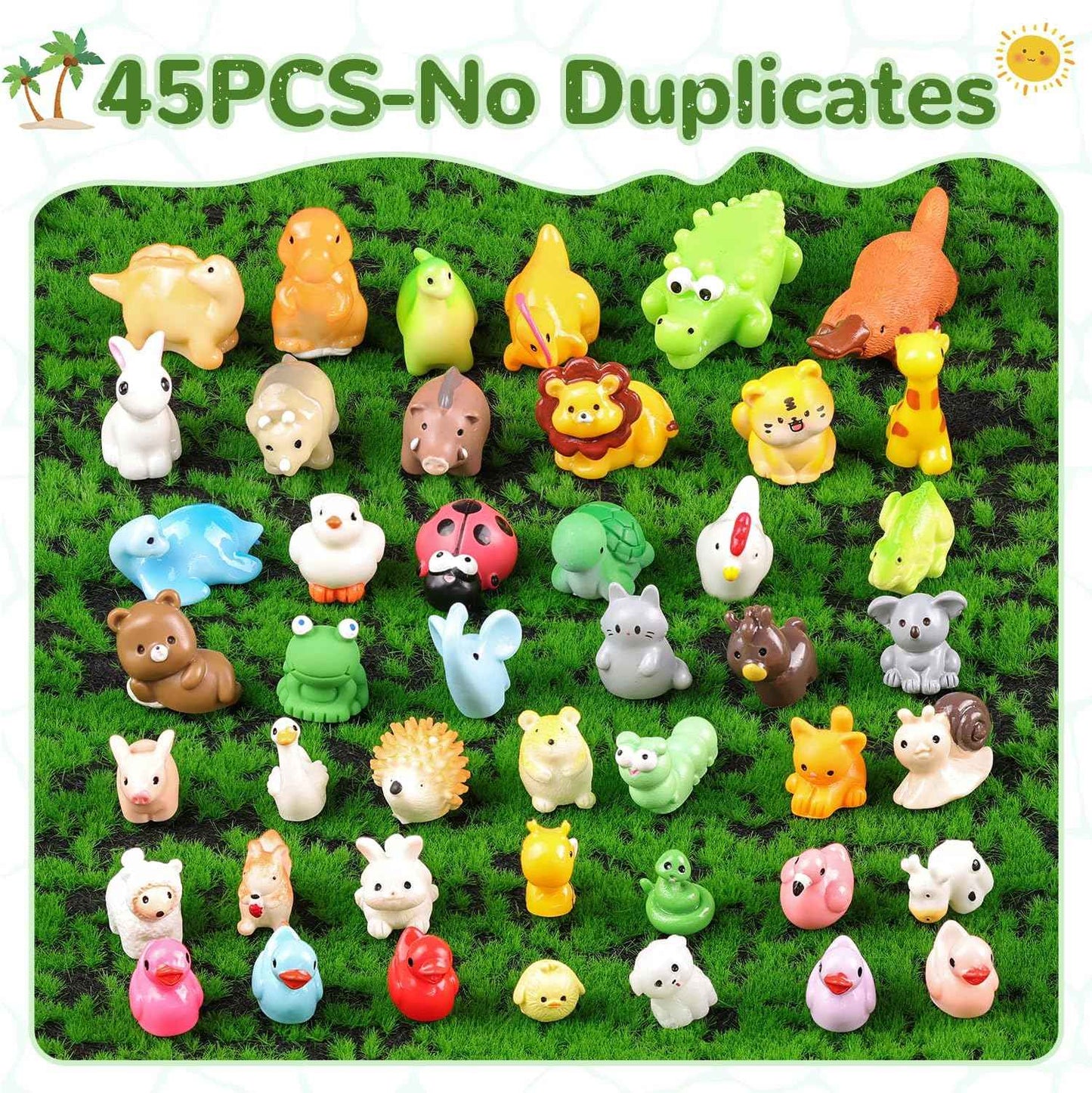 TINKRSTUFF 45PCS Mini Resin Animals Tiny Cute Forest Figurines, Miniature Figures to Hide, Little Animal Small Accessories for Topper Desk Garden Dollhouse Landscape Aquarium Ornaments Crafts & Decor