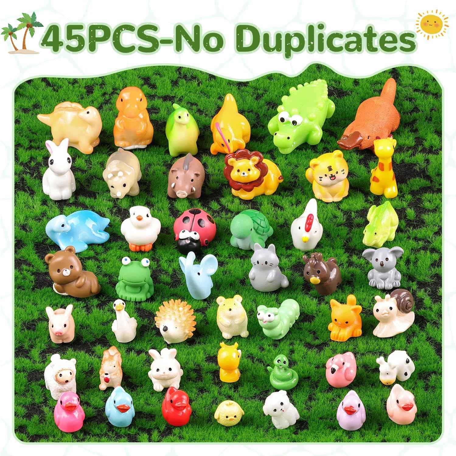 TINKRSTUFF 45PCS Mini Resin Animals Tiny Cute Forest Figurines, Miniature Figures to Hide, Little Animal Small Accessories for Topper Desk Garden Dollhouse Landscape Aquarium Ornaments Crafts & Decor