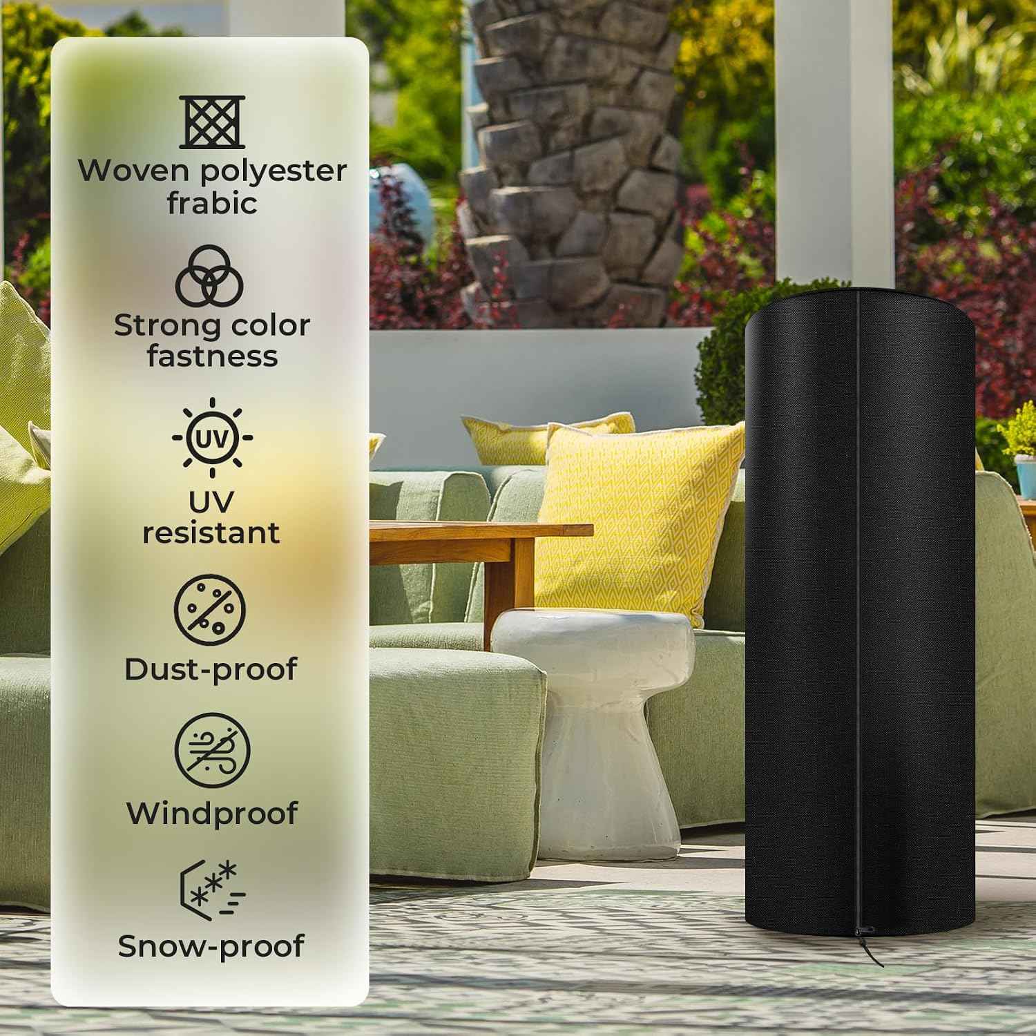 Tower Round Patio Heater Covers, Oxford Fabric, Heavy-duty and Weather-resistant, Waterproof, Dust-proof, Snow-proof, Windproof, with Zipper and Storage Bag
