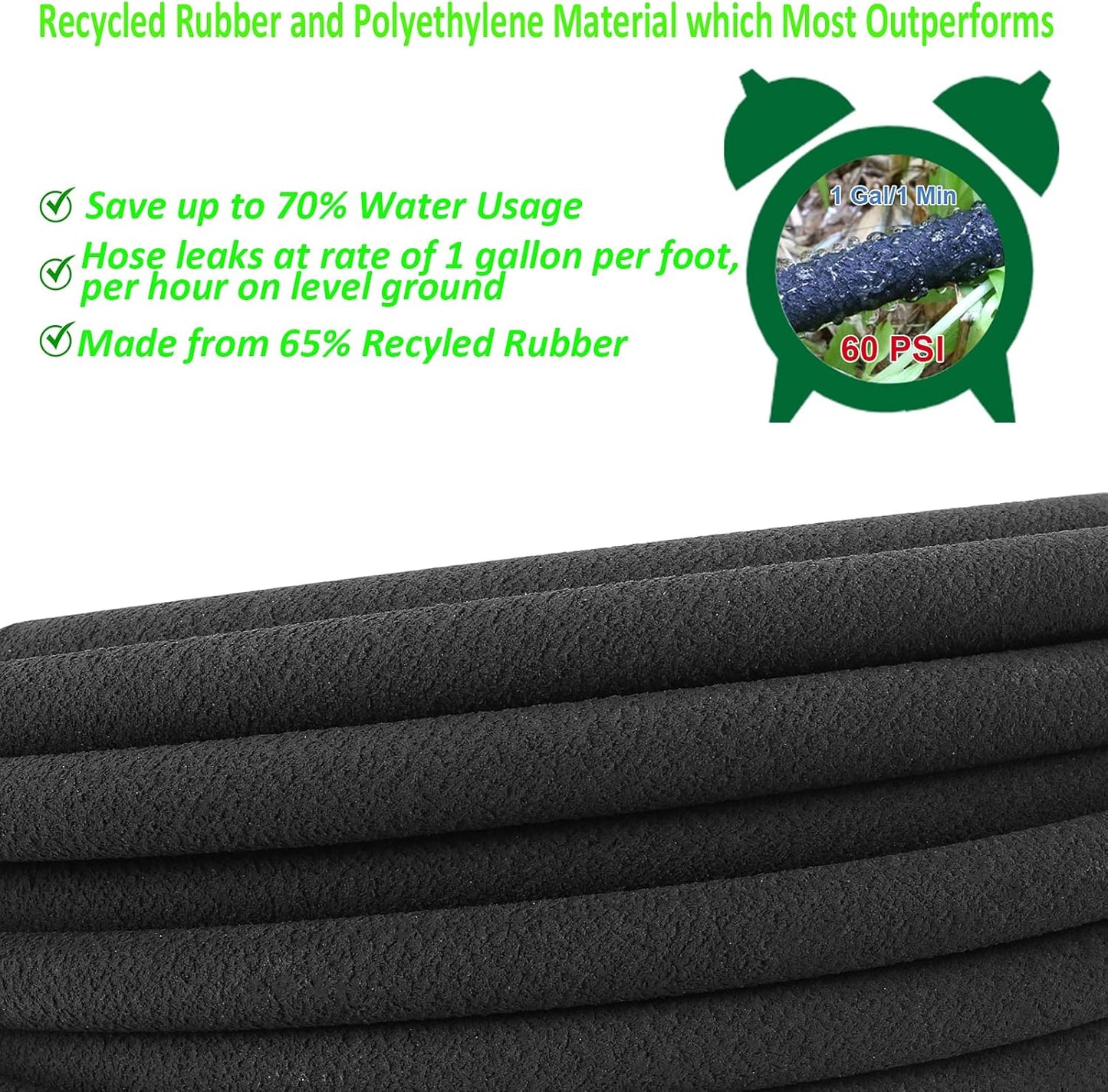 STYDDI Soaker Hose, 1/2" x 50 FT Round Rubber Garden Soaker Hose, Heavy Duty Water Seeper Soaker Hoses for Foundation Watering, Garden Beds, Garden, Lawn and Plants