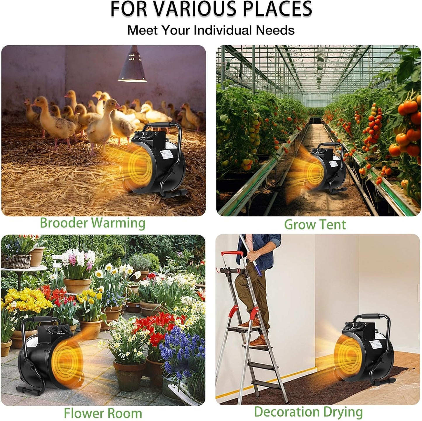 Greenhouse Heater with Thermostat, Large Size, 1500W Electric Heater, Fast Heating, Overheat Protection, Auto Temperature Control with Digital Display, for Winter Plants and Grow Tent