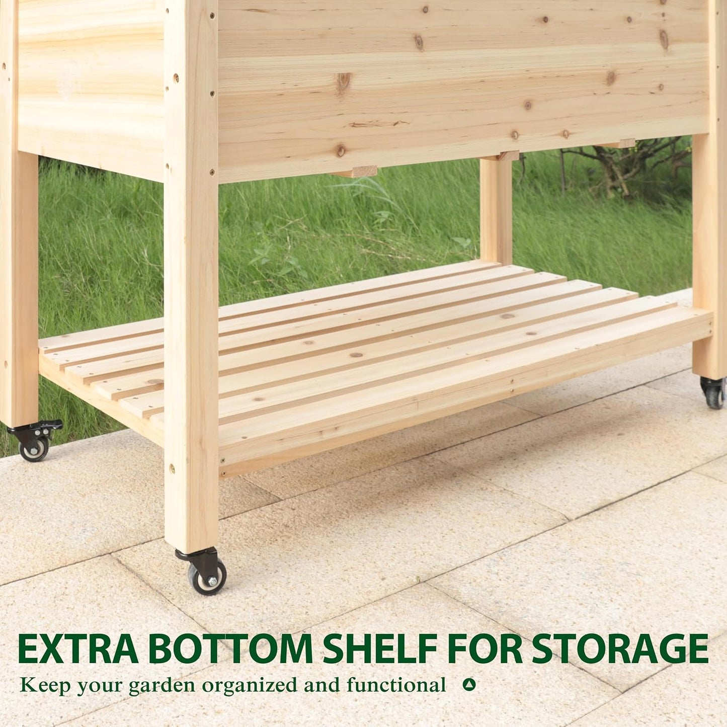 MUPATER Raised Garden Bed, Planter Box with Four Wheels and Legs for Herbs and Vegetables, Elevated Garden Bed with Drainage Holes for Outdoor Indoor