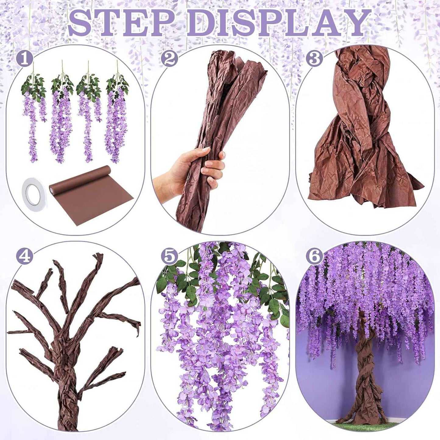 Giegxin DIY Wisteria Tree Hanging Flowers Branches 3D Paper Blossom Tree for Home Classroom Wall Spring Decor Fake Ceiling Flowers 20 Wisteria Branches for Indoor Bedroom Forest Background(Pruple)