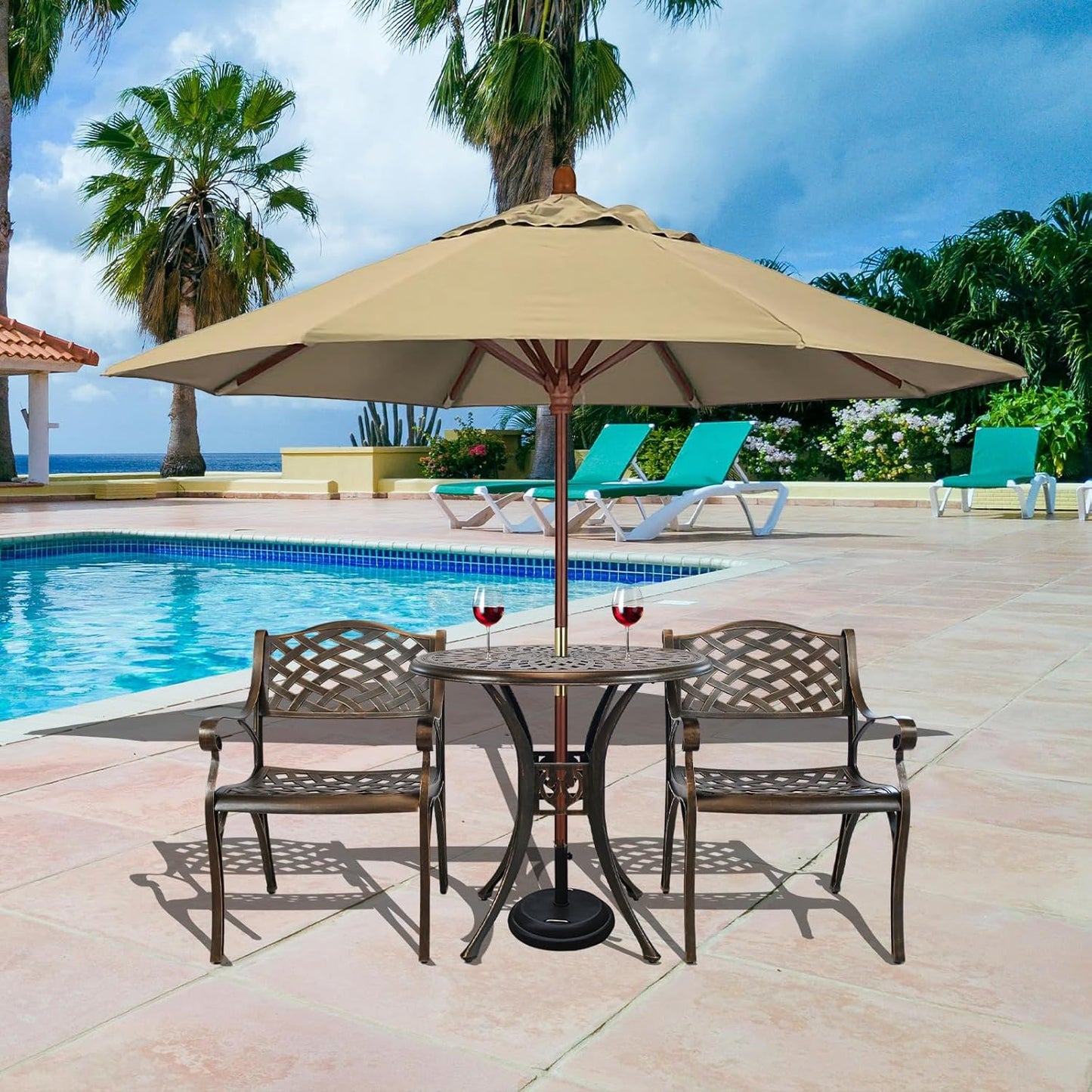 Outdoor Bistro Set 3 Piece, All Weather Bistro Table and Chairs Set, Cast Aluminum Patio Bistro Sets with 2.36" Umbrella Hole, Patio Furniture Set for Garden Porch