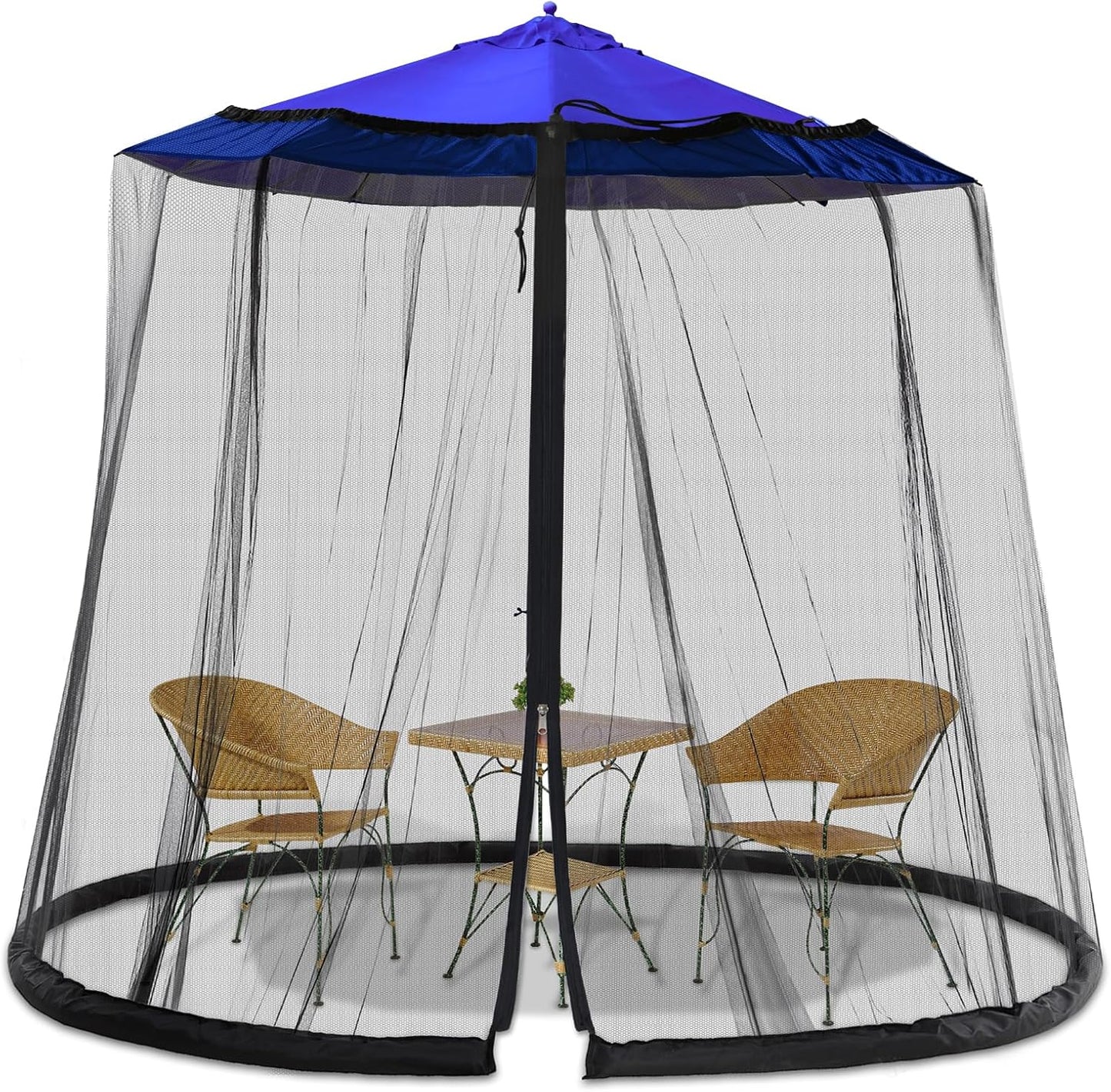 7.5-10FT Patio Mosquito Netting - Mosquito net for Patio Garden and Outdoor Umbrellas with Adjustable Elastic Cord and Zipper Umbrella net