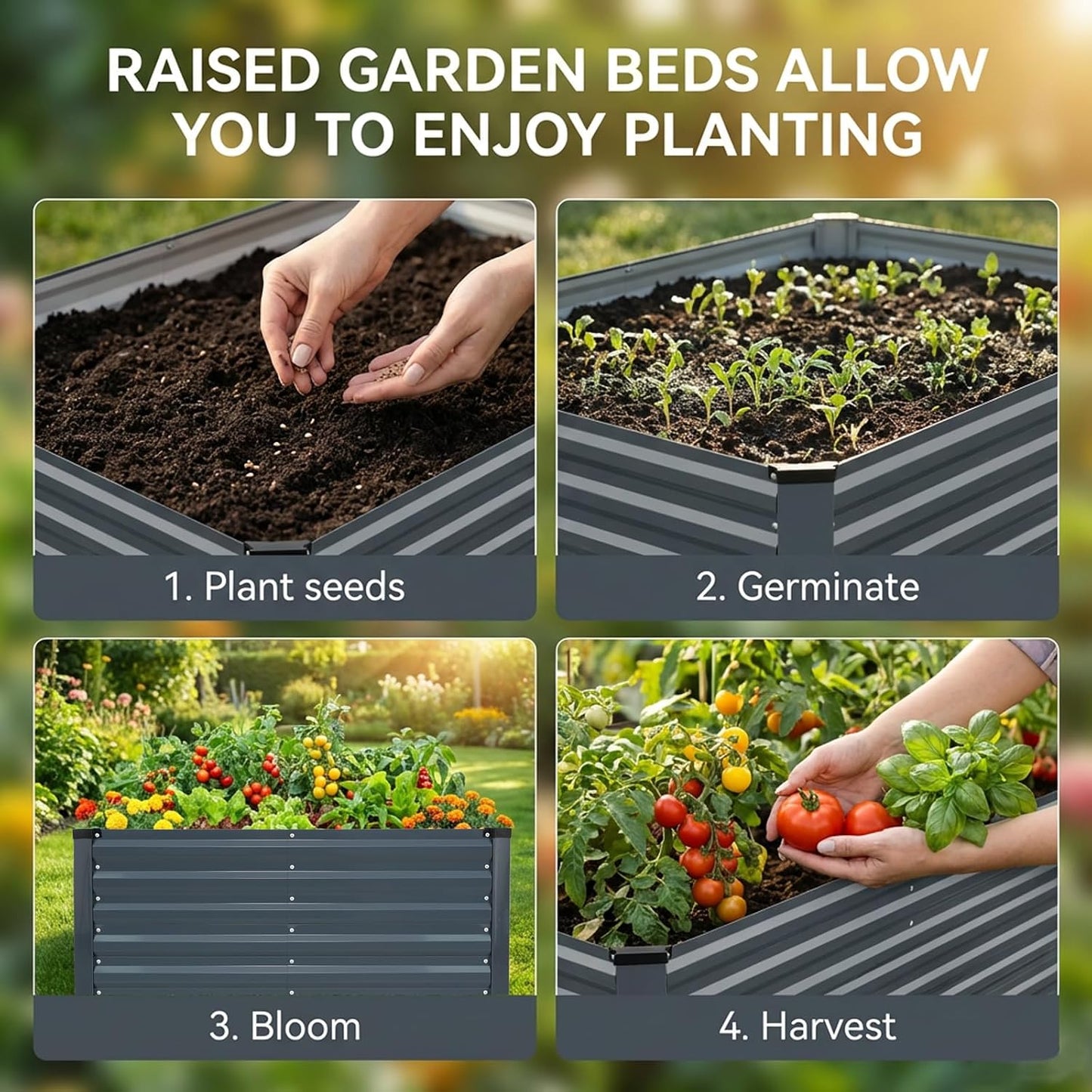 Galvanized Raised Garden Bed 4x2x2ft, Raised Beds for Gardening, Reinforced Support Bars & Safety Edges for Vegetables, Flowers, Herbs, Gray (Grey, 4x2x2FT)