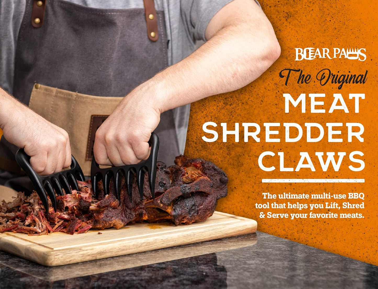 Bear Paws Meat Claws - The Original Meat Shredder Claws for Pulled Pork, USA Made - Easily Lift, Shred, Pull and Serve Pork, Chicken, Brisket and Turkey - Gift for Dad on Father's Day! (Gray) - Lumora Garden