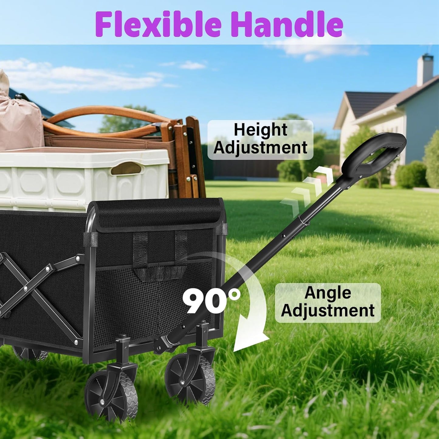 Wagons Carts Foldable,280 LBS Large Capacity Foldable Wagon Cart Collapsible Wagon with Wheels & Drink Holders,Utility Folding Cart for Camping Garden Beach Picinic Grocery Outdoor Shopping(Black)