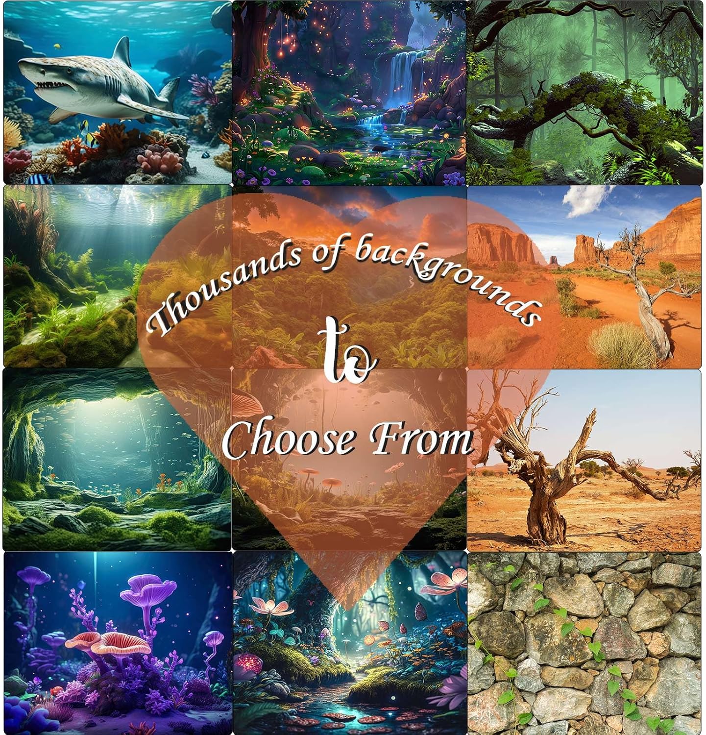 Aquarium Background Various Underwater Grass Plants Aquarium Backdrop Vivid and Fresh Green Aquatic Plants Stone River Bed and Dead Wood Purple Stone Fish Tank Background 72x24in
