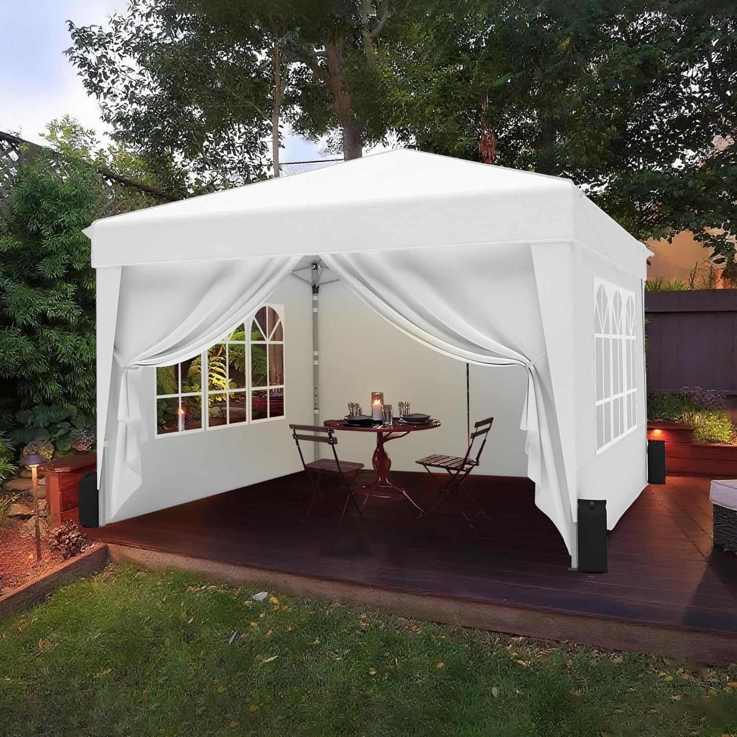 SANWAY 10x10 Pop Up Canopy Tent with Sidewalls x 4 – Easy Setup Canopy Tent, Waterproof, UV-Resistant, Portable with Carry Bag for Outdoor Events, Camping, and Backyard Parties – White