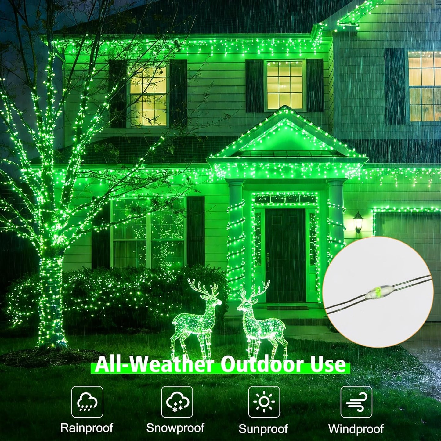 4 Pack Green Solar Fairy Lights Outdoor, 131ft 400 Led Solar String Lights Outdoor Waterproof with 8 Modes, Green Wire Twinkle Lights for Outside Christmas Garden Party Decorations