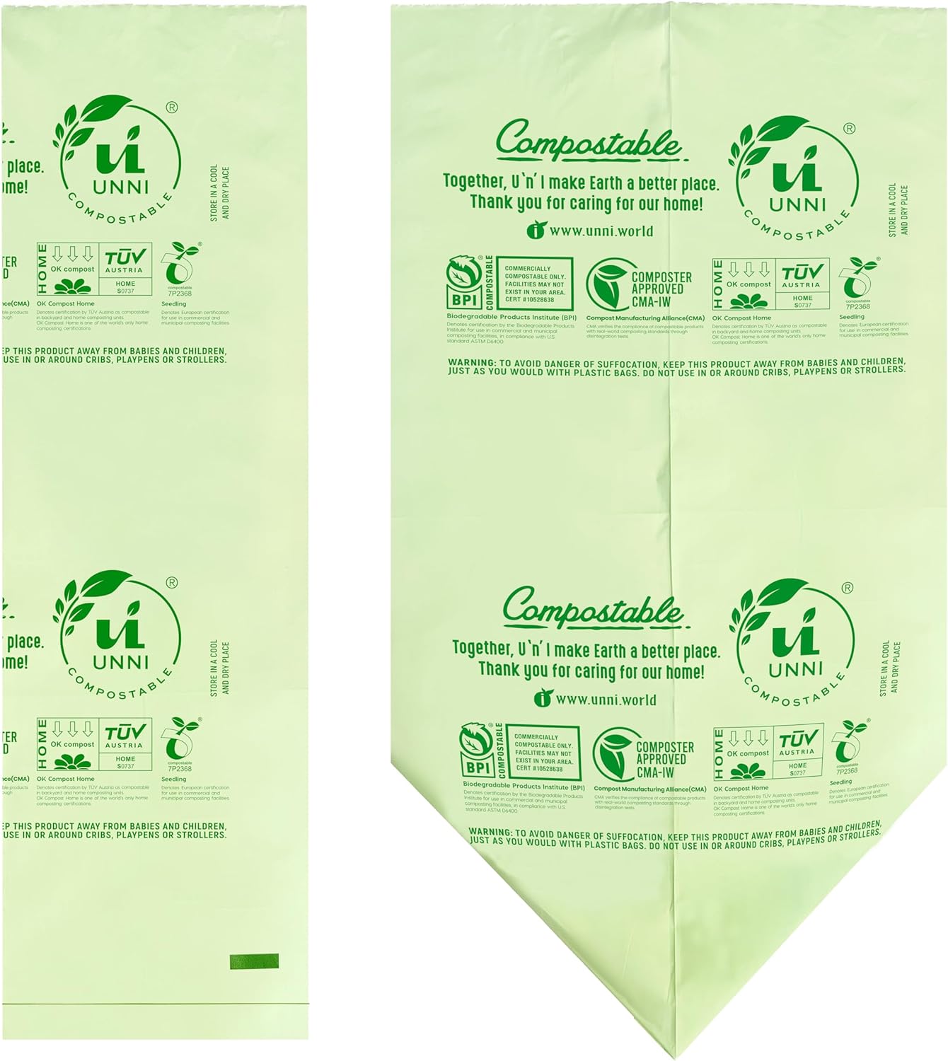 UNNI Compostable Trash Bags, 2.6 Gallon / 9.84 Liter, 600 Count Value Pack, Extra Thick 0.71 Mil Compost Bin Liners for Kitchen Food Scrap, Certified by BPI, CMA & OK compost HOME, Meets ASTM D6400
