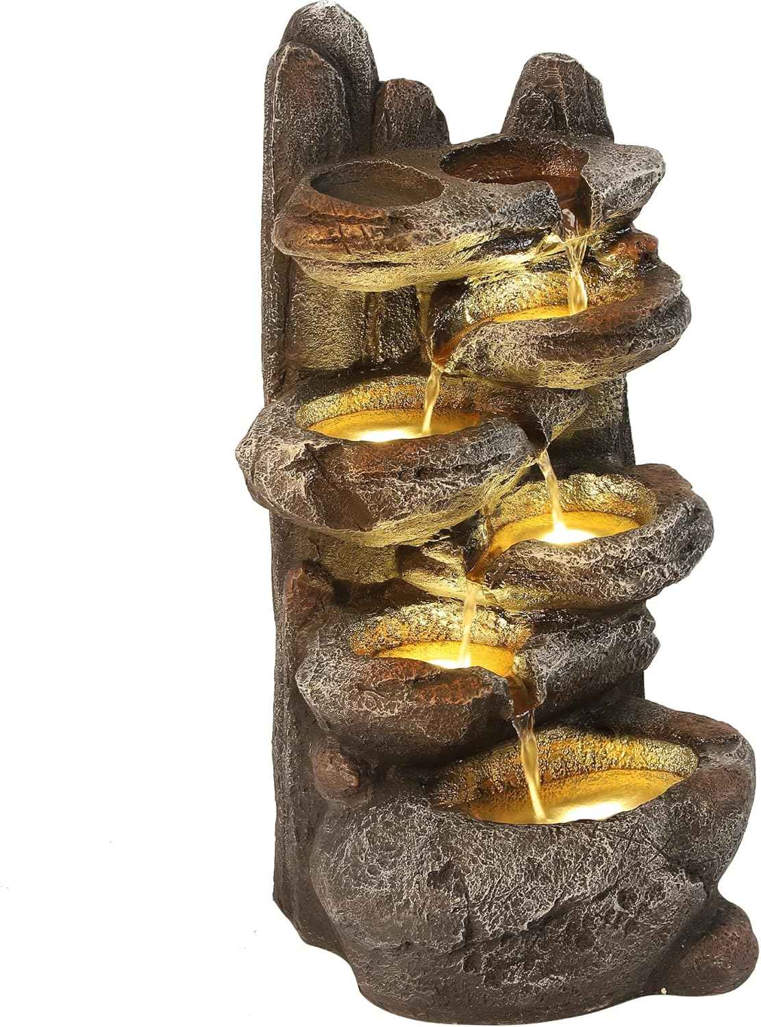 TITIMO 6-Tier Cascading Rock Water Fountain Outdoor Garden Waterfall with Lights,Fountain Indoor Decor for Garden, Patio, Backyard, Deck, Porch and Home Art Decor