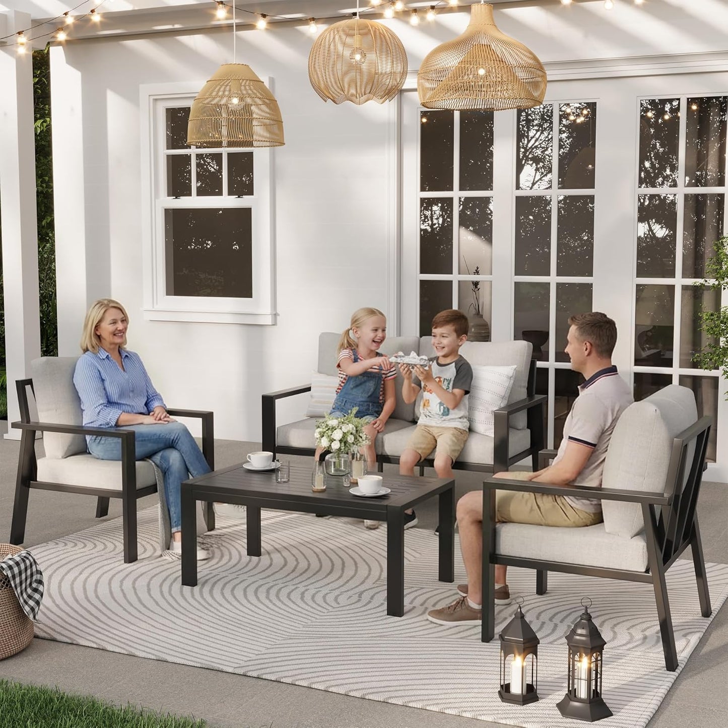 Aluminum Patio Furniture Sets Metal Outdoor Furniture Set with Cushion All-Weather Sectional Sofa with Coffee Table for for Backyard, Garden and Poolside Easy Assembly(Beige)
