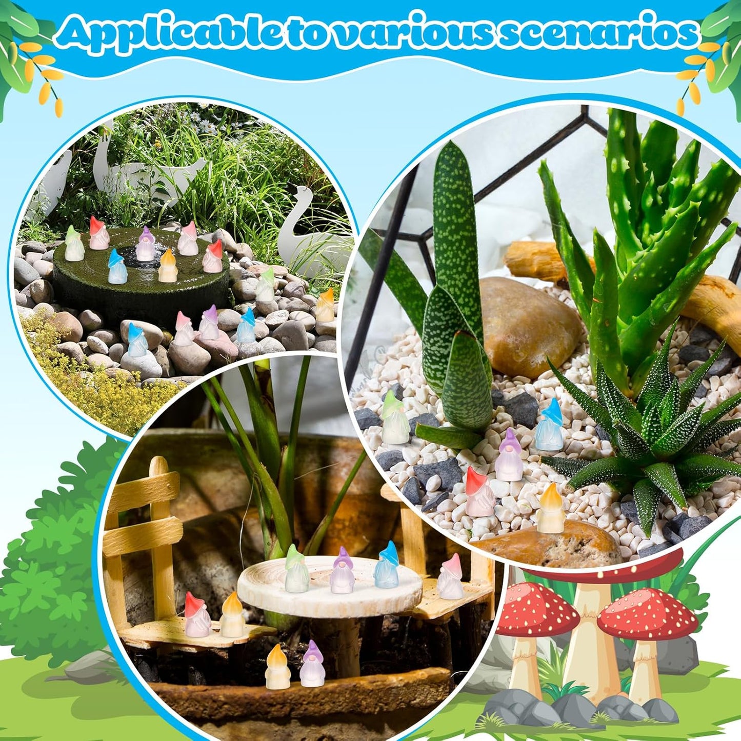 30 Pcs Luminous Mini Resin Gnomes, Tiny Gnomes Fairy Garden Statues Glow in The Dark Miniature Gnome Figurines Decor for Landscape, Outdoor, Patio, Yard, Lawn (6 Colors)