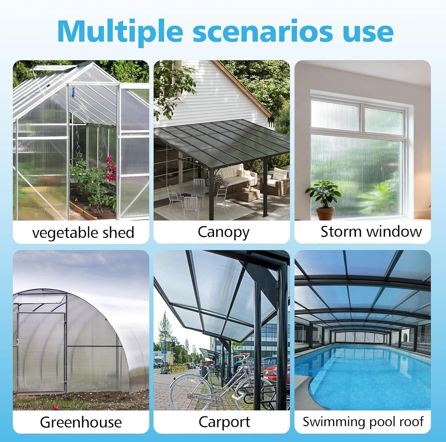 6 Pcs Polycarbonate Greenhouse Panels,4' x 2' x 0.16'' Twin-Wall Plastic roof Panels,Waterproof UV Protected Clear Corrugated Polycarbonate Sheet for All Weather Outdoor Garden Greenhouse Replacement