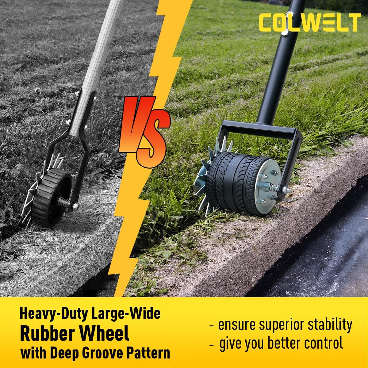 Colwelt Wheel Rotary Edger Lawn Tool 59’’, Manual Grass Edger Tool with Wheel with Extra-Wide Rubber Wheel, Garden Edger with Reinforced Bracket, Rotary Edging Tool for Landscaping Sidewalks Driveways