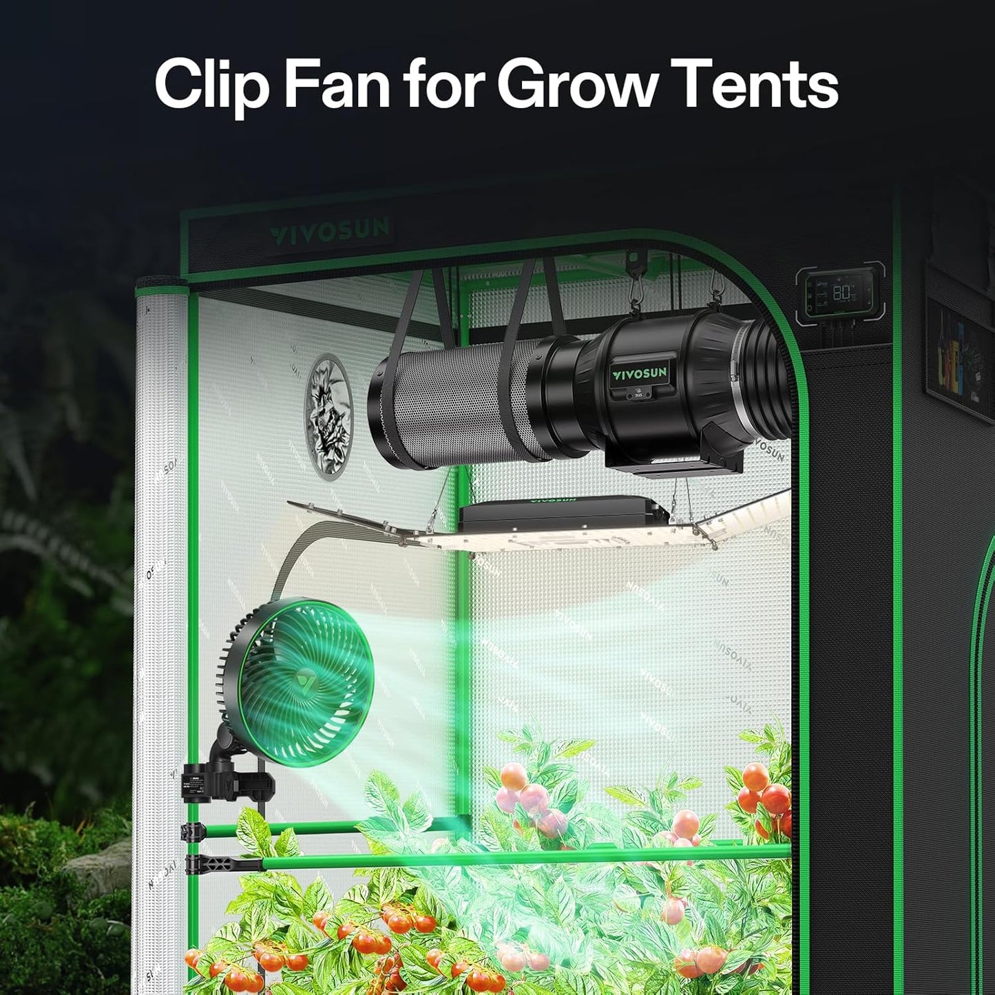 VIVOSUN 2-Pack AeroWave E6 Gen2, Grow Tent Clip Fan 6”, EC Motor, Smart Control, Powerful Oscillating Fan, Local Timer, Weatherproof IP54, for Hydroponics Circulation Cooling, Black