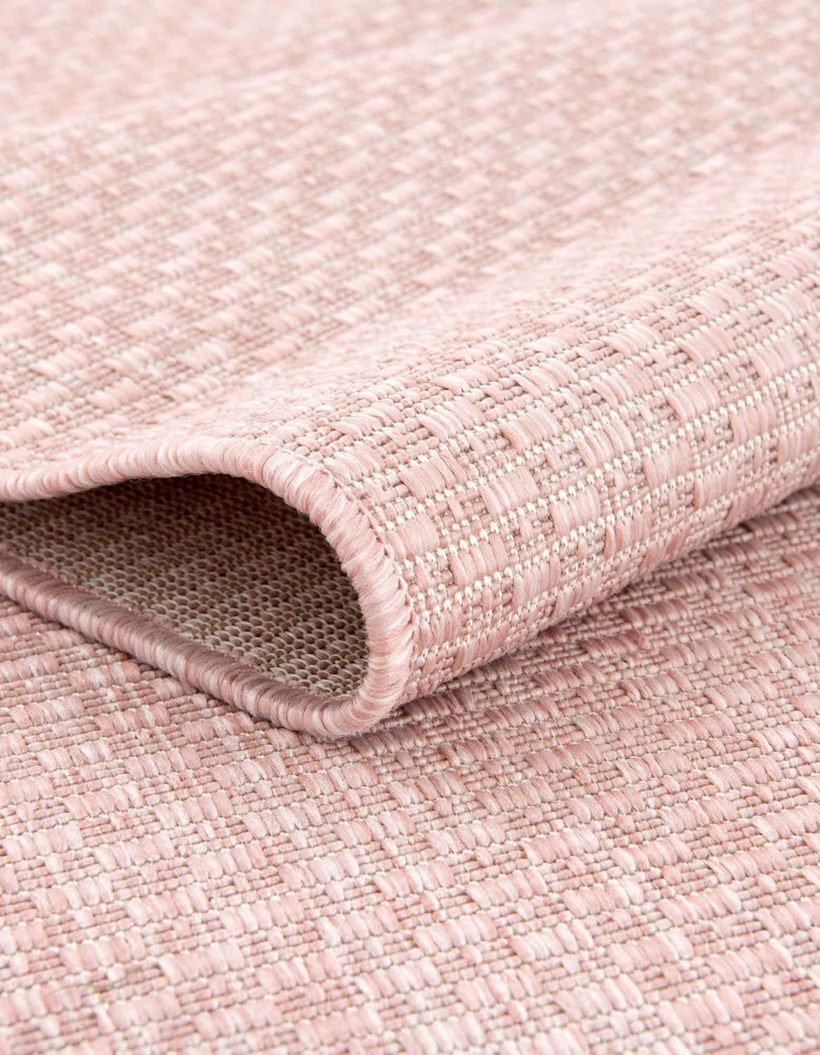 Unique Loom Collection Casual Transitional Solid Heathered Indoor/Outdoor Flatweave Area Rug (10' x 13' 1" Rectangle, Whisper Pink/Ivory)