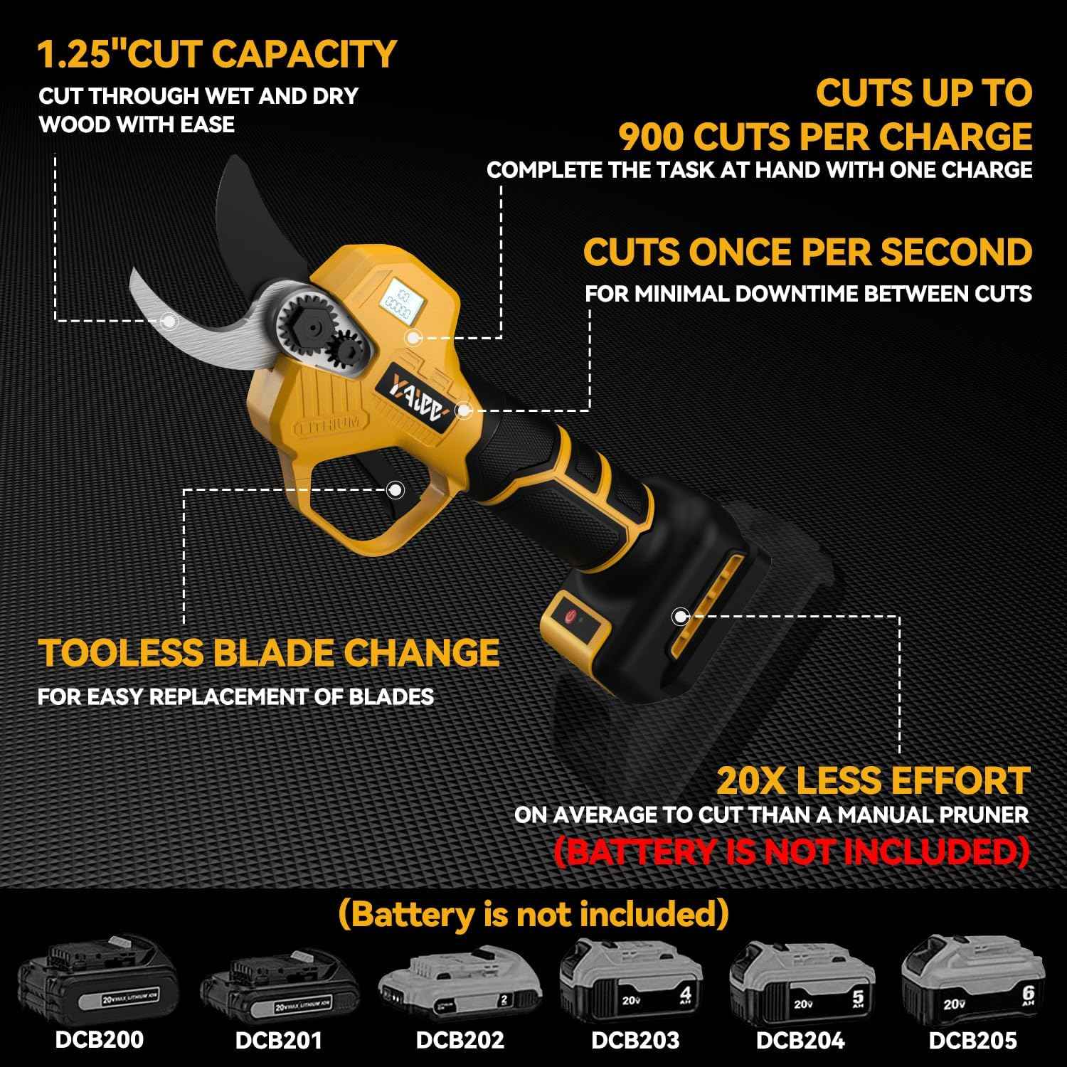 Brushless Electric Pruning Shears for DeWalt 20V Battery, Portable Cordless Pruning Shears with LCD Display＆SK5 Blades, Adjustable Cutting Diameter 0.8-1.2 Inch for Gardening Tree Pruning(NO Battery)