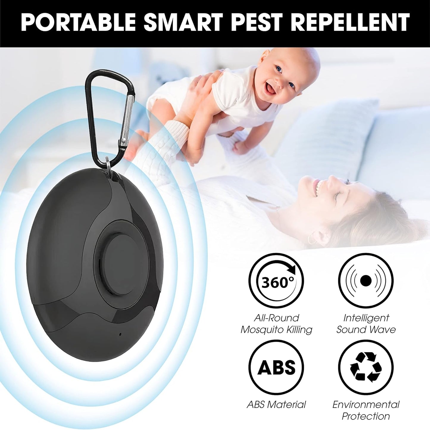 Black Ultrasonic Tick & Flea Repeller – Rechargeable and Portable Protection – Uses High-Frequency Technology to Keep Ticks and Fleas Away – Safe for People and Pets, Perfect for Outdoor Use